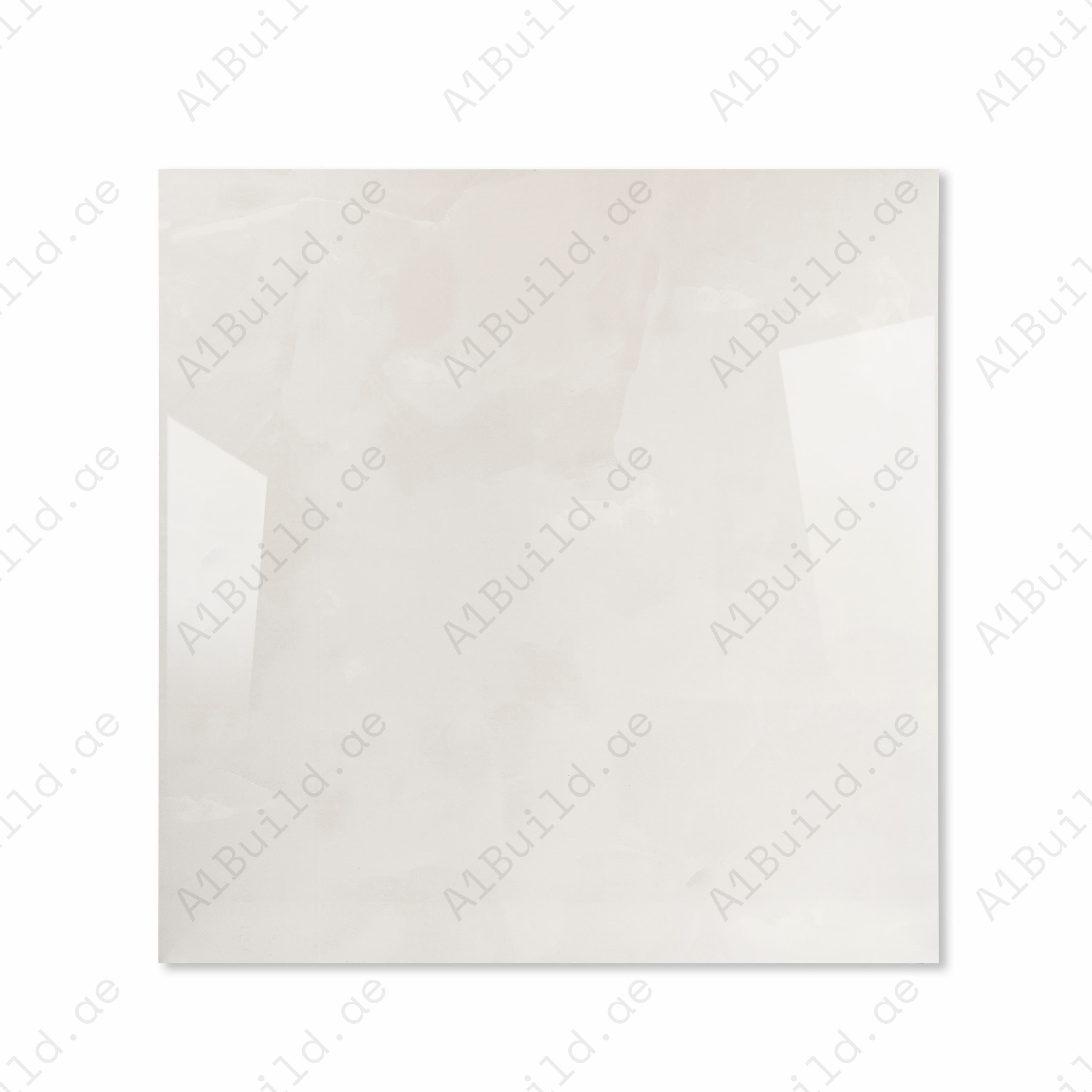 Top view of Onyx Helio New pure white onyx-effect porcelain tile with soft cloud movement and glossy finish
