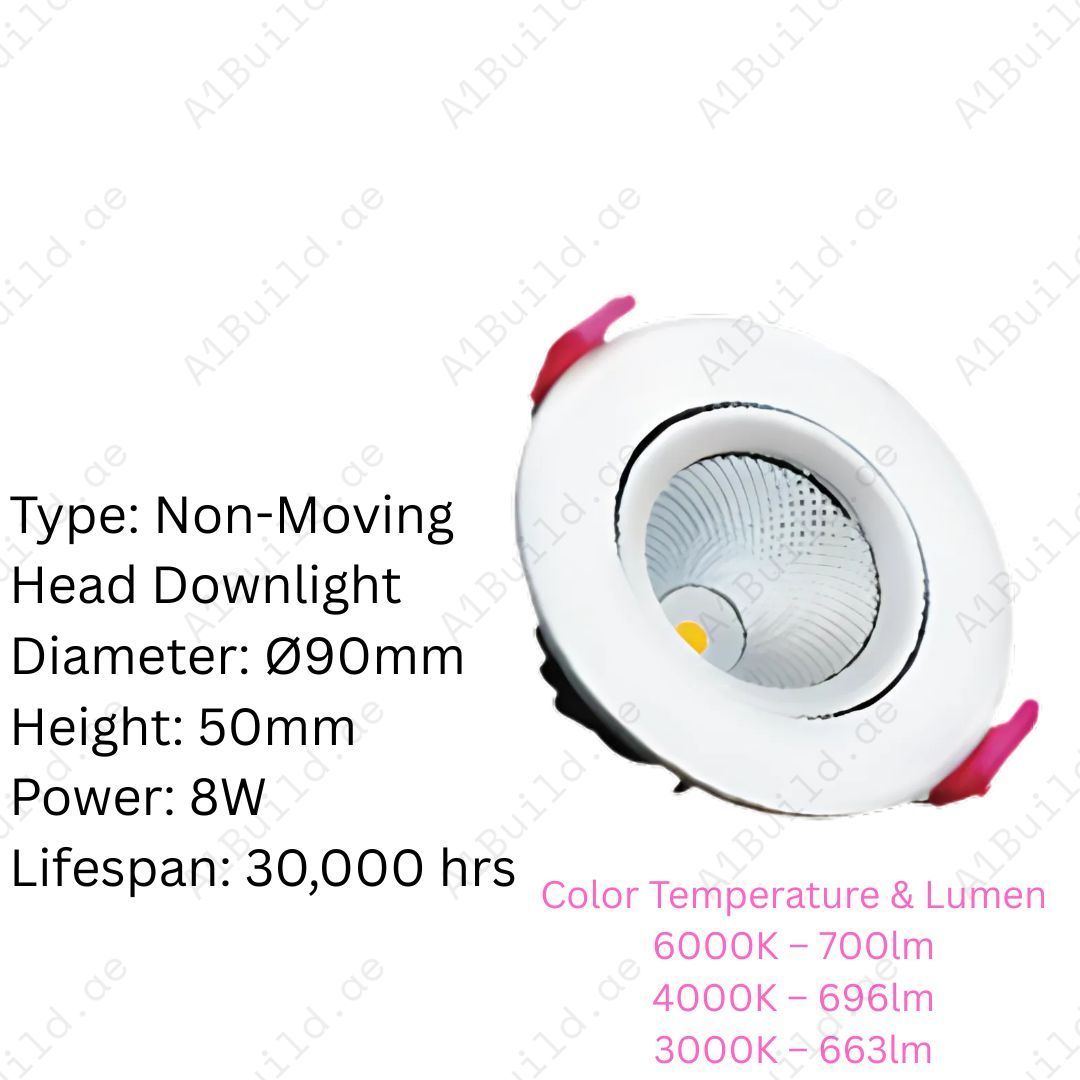 8W Moving Head LED Downlight with CREE LED, 700lm brightness, 30,000hrs lifespan, and 80% energy savings. Available in 6000K, 4000K, and 3000K.