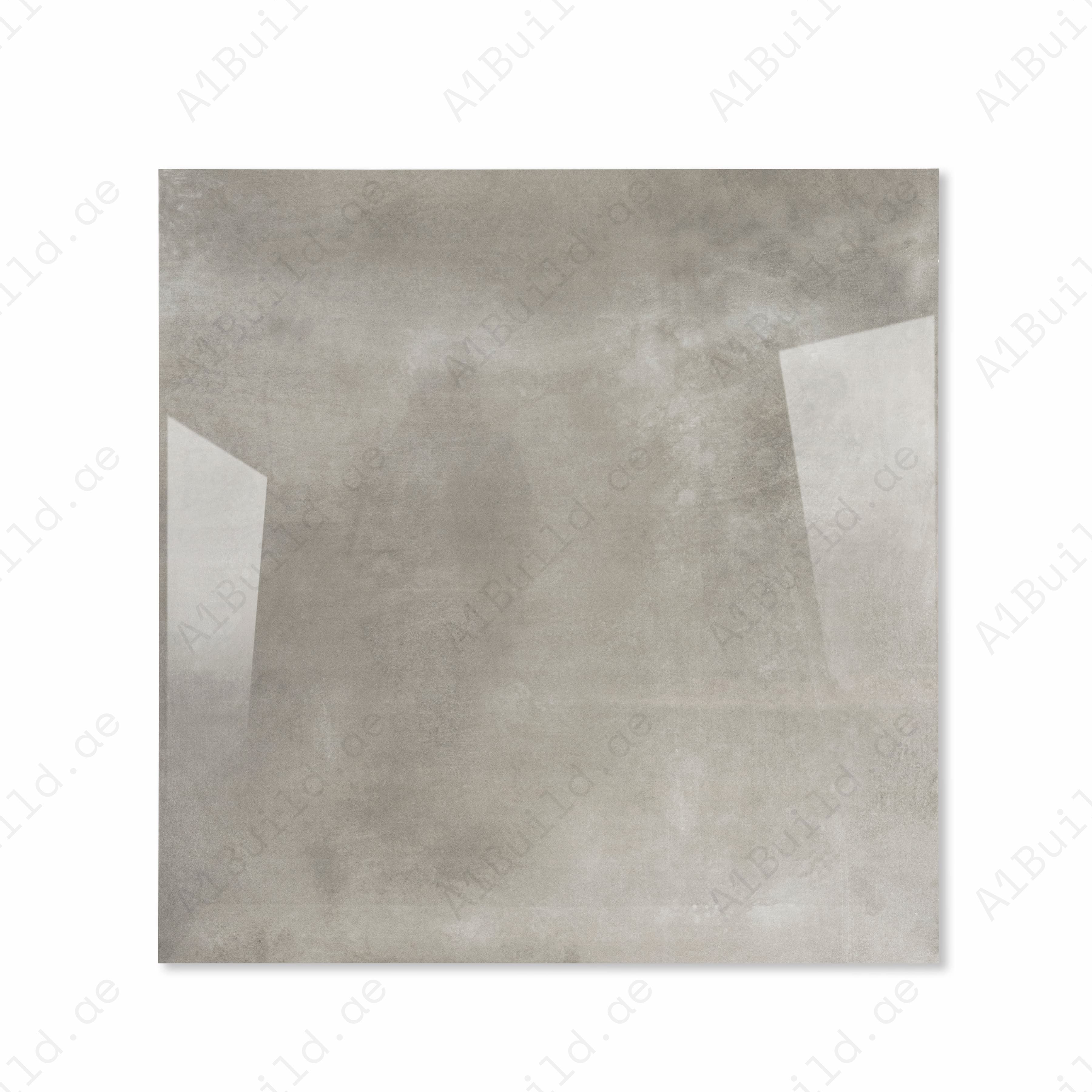 Top view of Portland Grey concrete-look porcelain tile with smooth surface and glossy finish