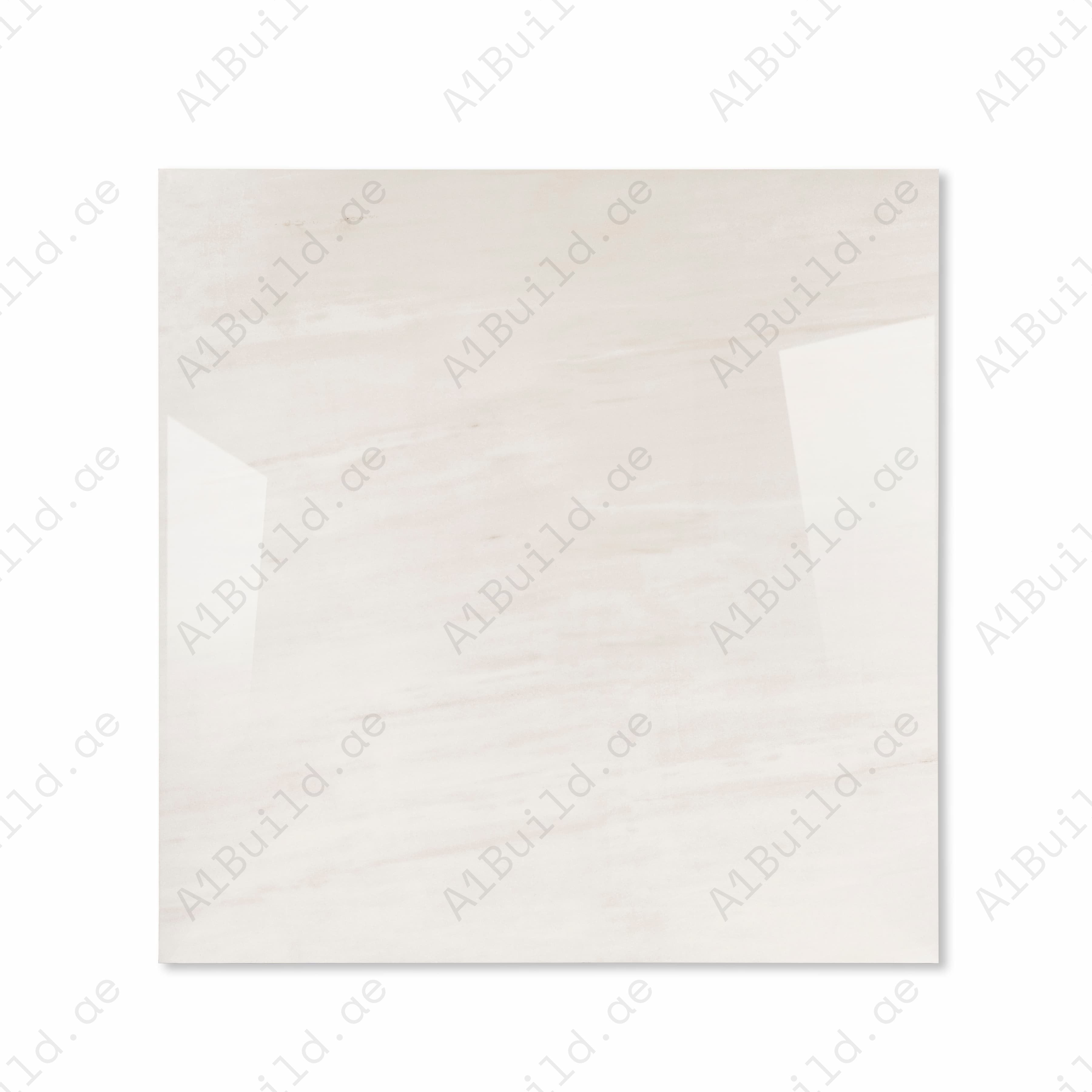 Top view of Melton Bianco soft ivory porcelain tile with subtle horizontal movement and glossy finish