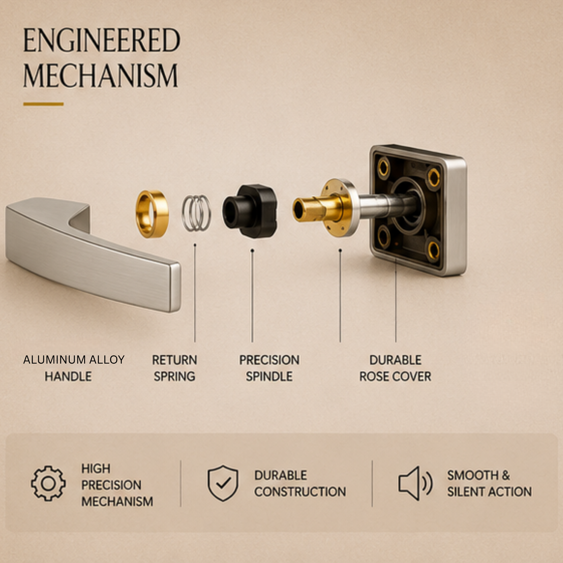 ALA.6017 premium aluminum alloy door lock handle in Matt Satin Nickel finish. Durable modern architectural hardware for homes, hotels, offices, and interiors.