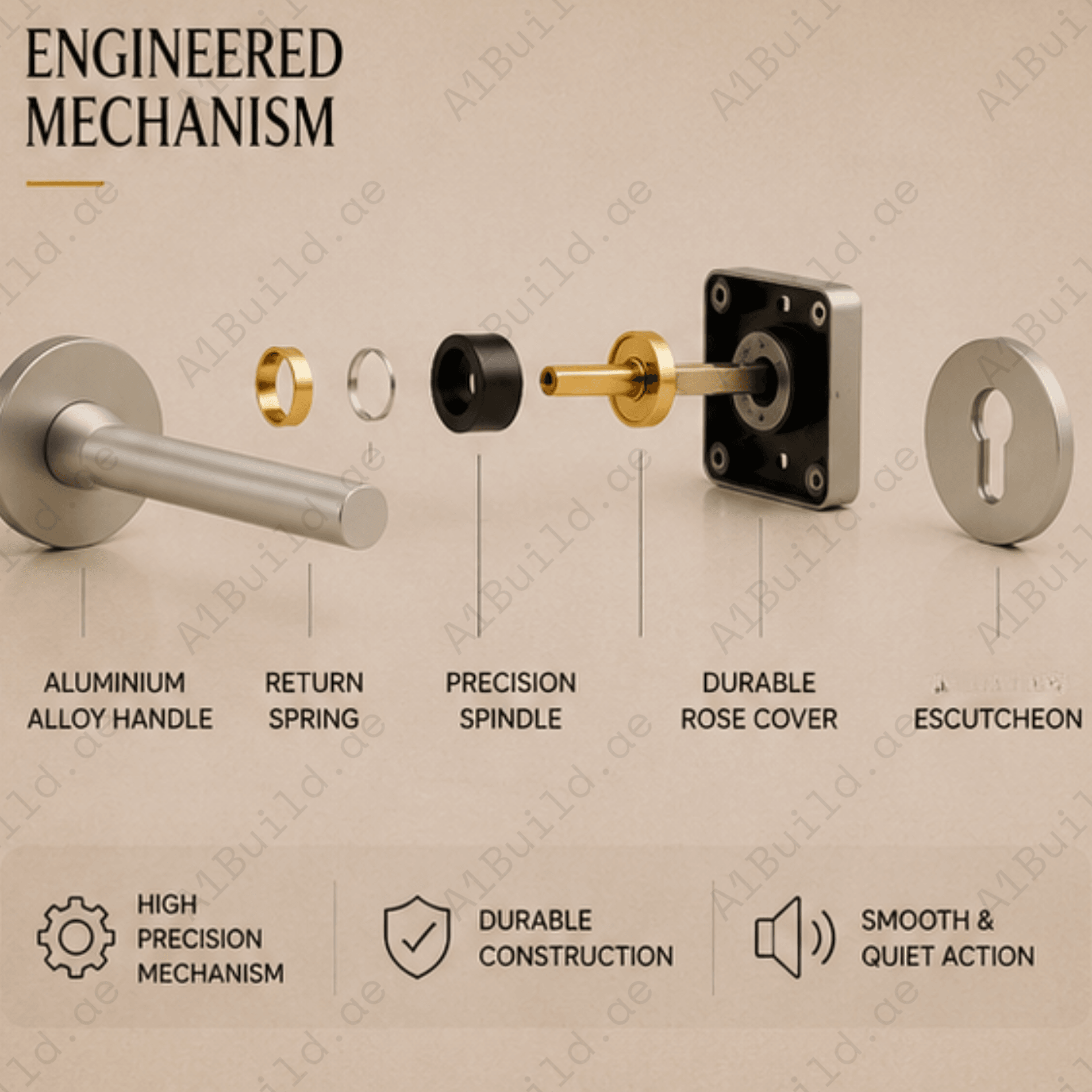 ALA.6239 premium aluminum alloy door lock handle in Matt Satin Nickel finish. Durable architectural hardware for modern homes, hotels, offices, and interiors.