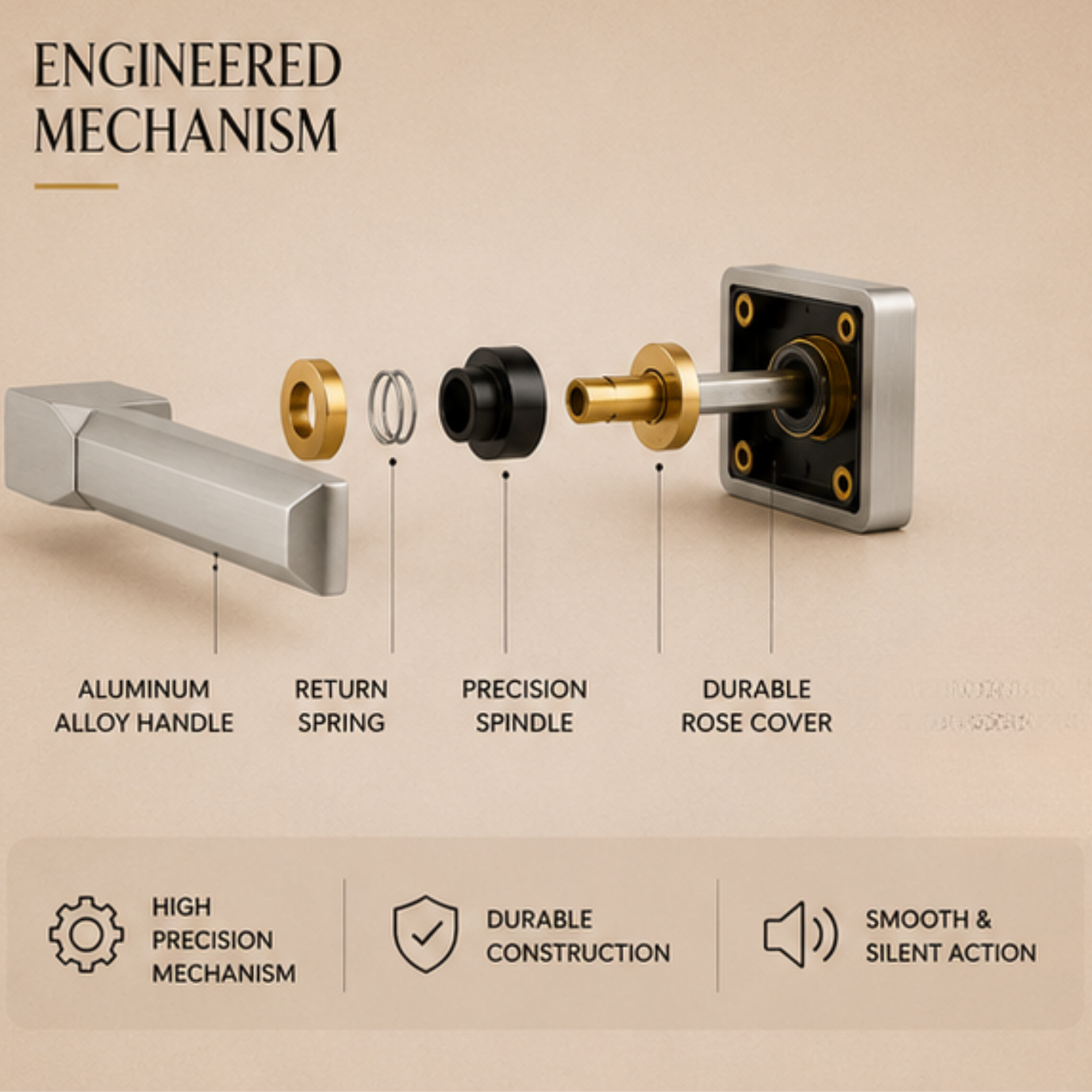 ALA.6403 premium aluminum alloy door lock handle in Matt Satin Nickel finish. Modern architectural hardware for homes, hotels, offices, and luxury interiors.