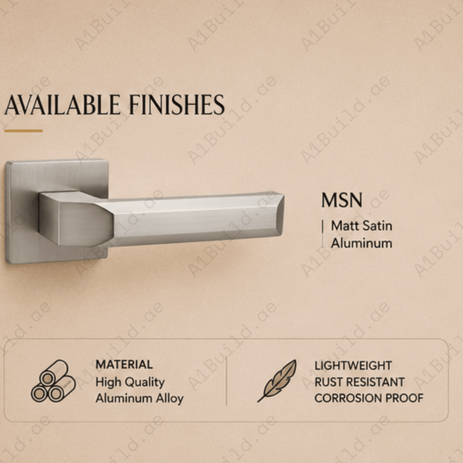 ALA.6403 premium aluminum alloy door lock handle in Matt Satin Nickel finish. Modern architectural hardware for homes, hotels, offices, and luxury interiors.
