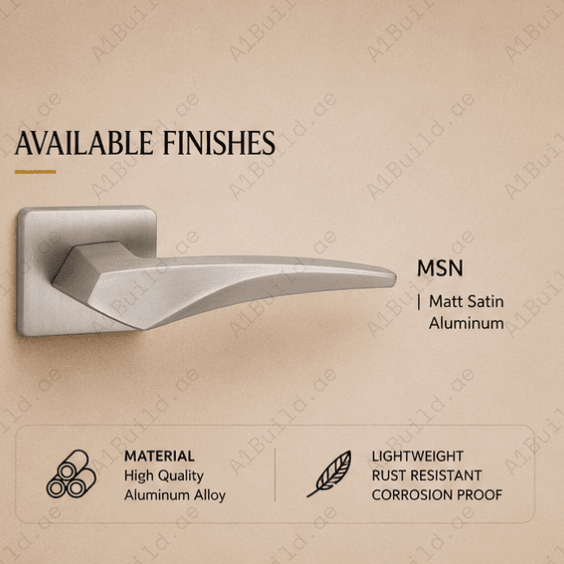 ALA.6439 premium aluminum alloy door lock handle in Matt Satin Nickel finish. Durable architectural hardware for modern homes, hotels, offices, and interiors.