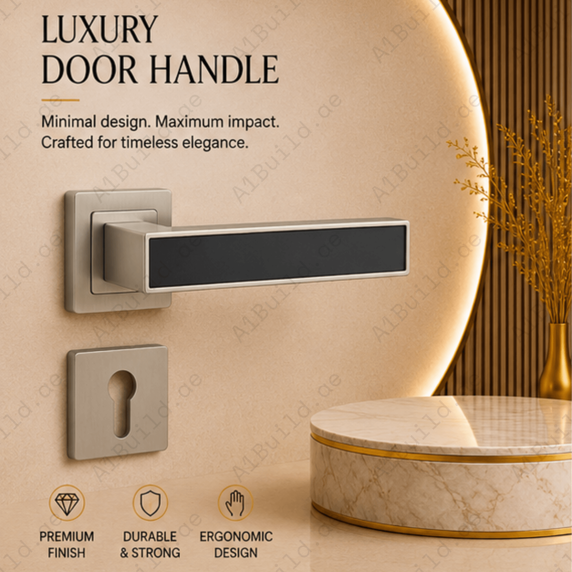 ALA.6501 premium aluminum alloy door lock handle in MSNYK finish. Modern architectural hardware for luxury homes, hotels, offices, and contemporary interiors.