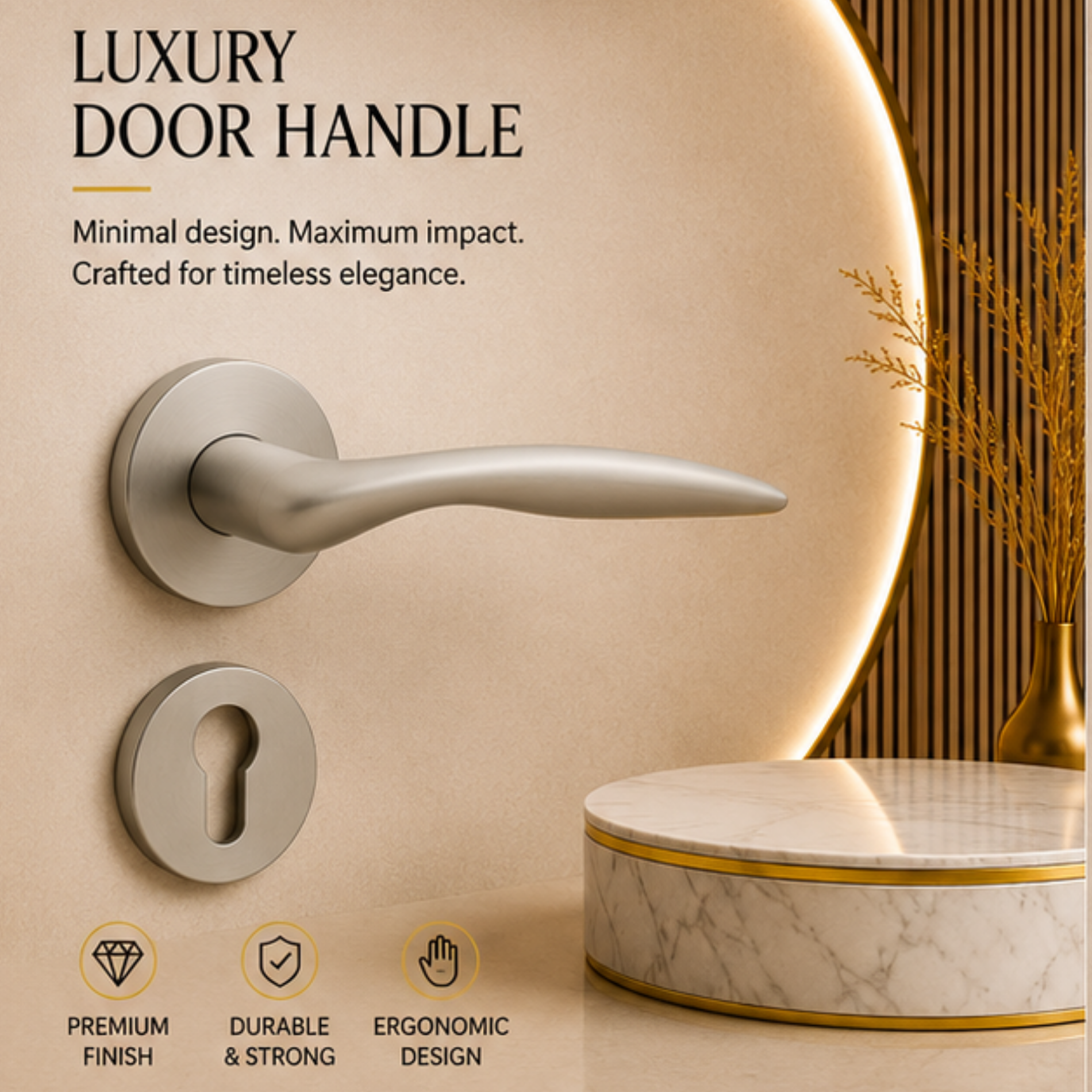 ALA.6537 premium aluminum alloy door lock handle in Matt Satin Nickel finish. Durable modern architectural hardware for homes, hotels, offices, and interiors.