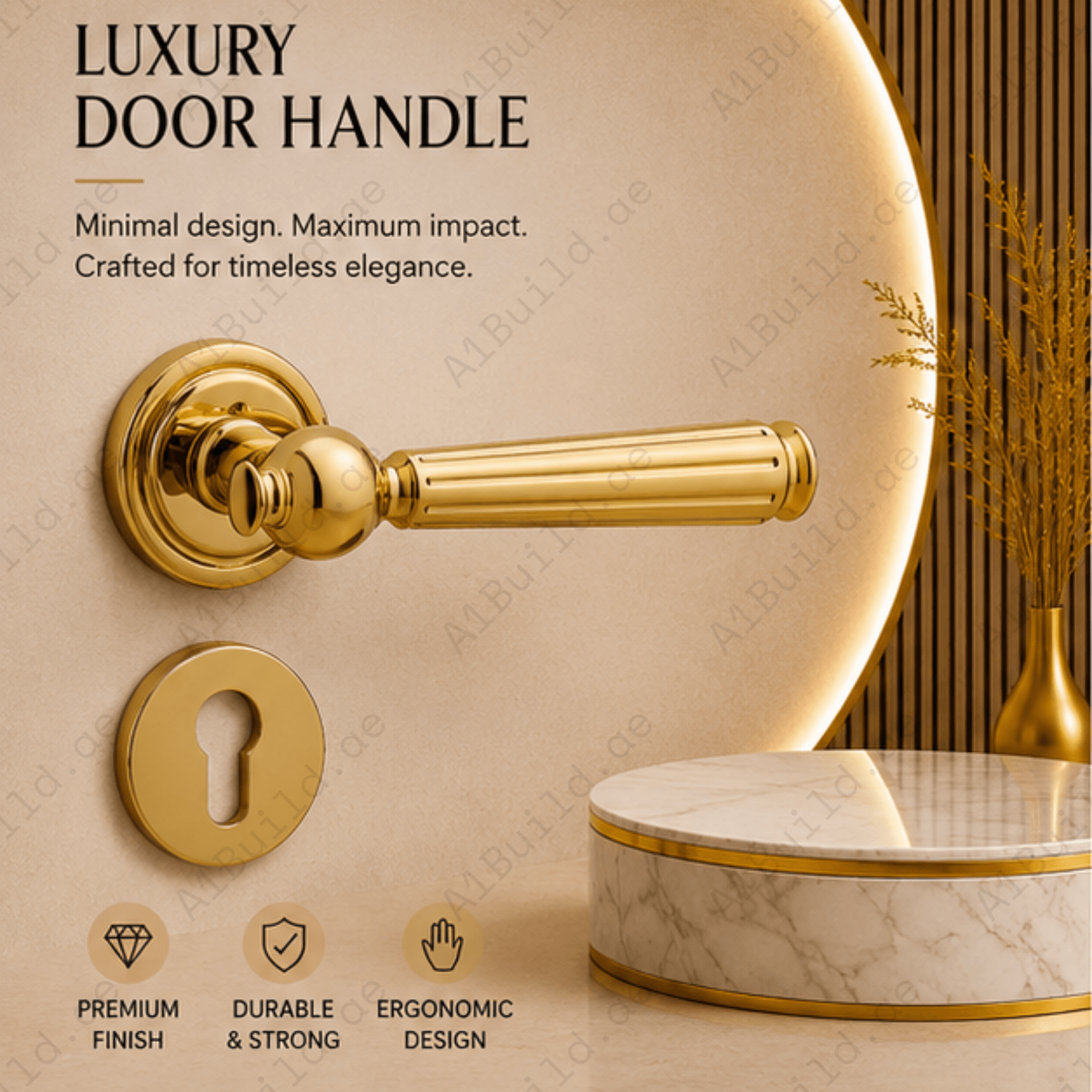 ALA.6539 premium aluminum alloy door lock handle with PVD finish. Durable architectural hardware with advanced surface protection for modern interiors.