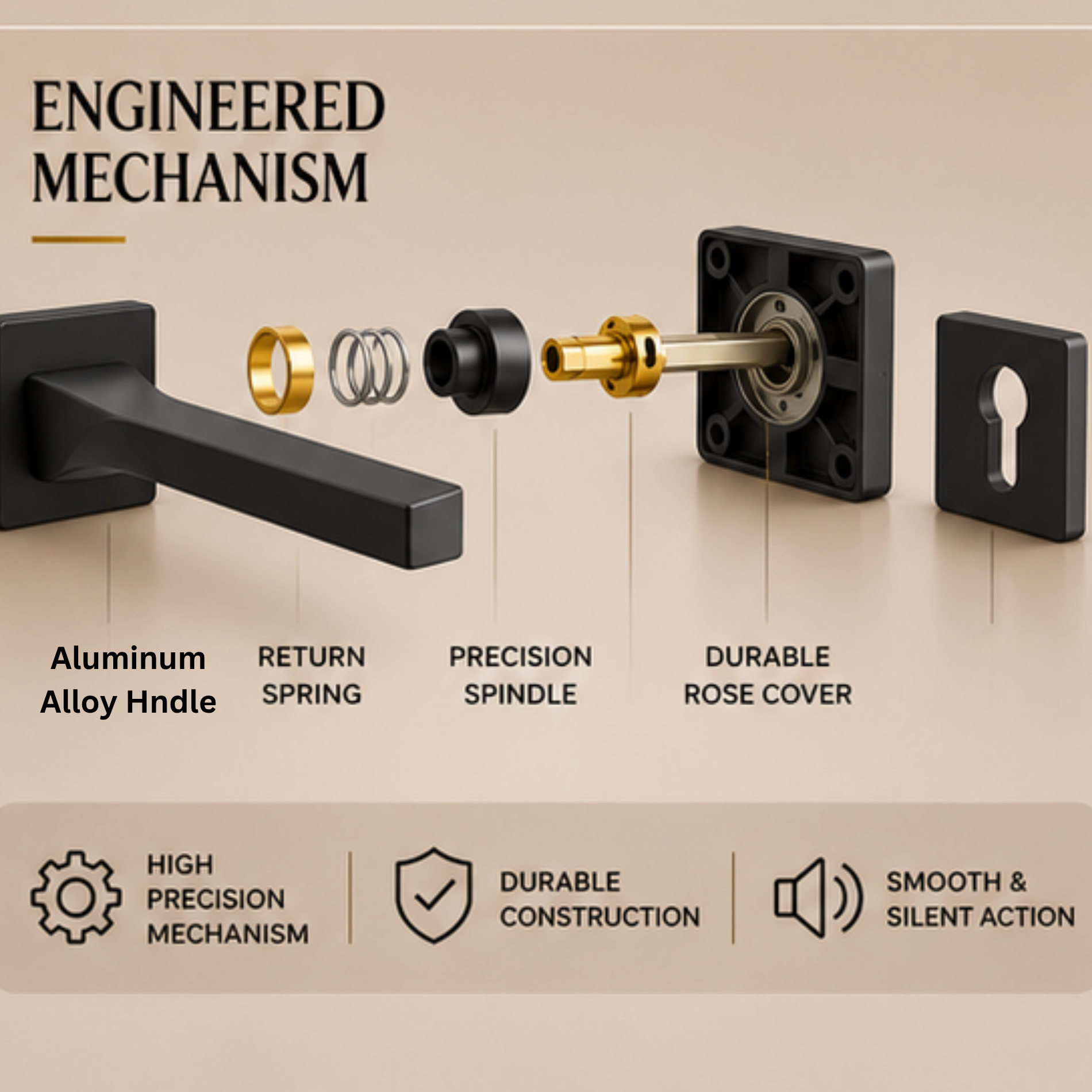 ALA.6589 premium aluminum alloy door lock handle in Black finish. Modern architectural hardware for luxury homes, hotels, offices, and contemporary interiors.
