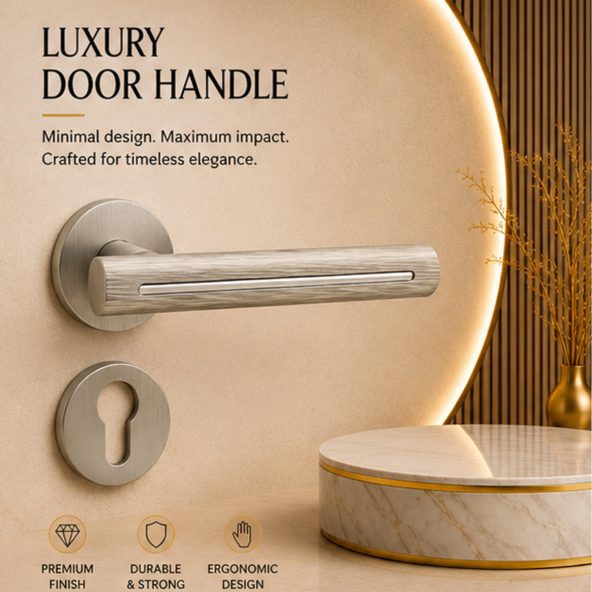 ALA.6691 premium aluminum alloy door lock handle in Matt Satin Nickel Chrome Plated finish. Modern architectural hardware for homes, hotels, and offices.