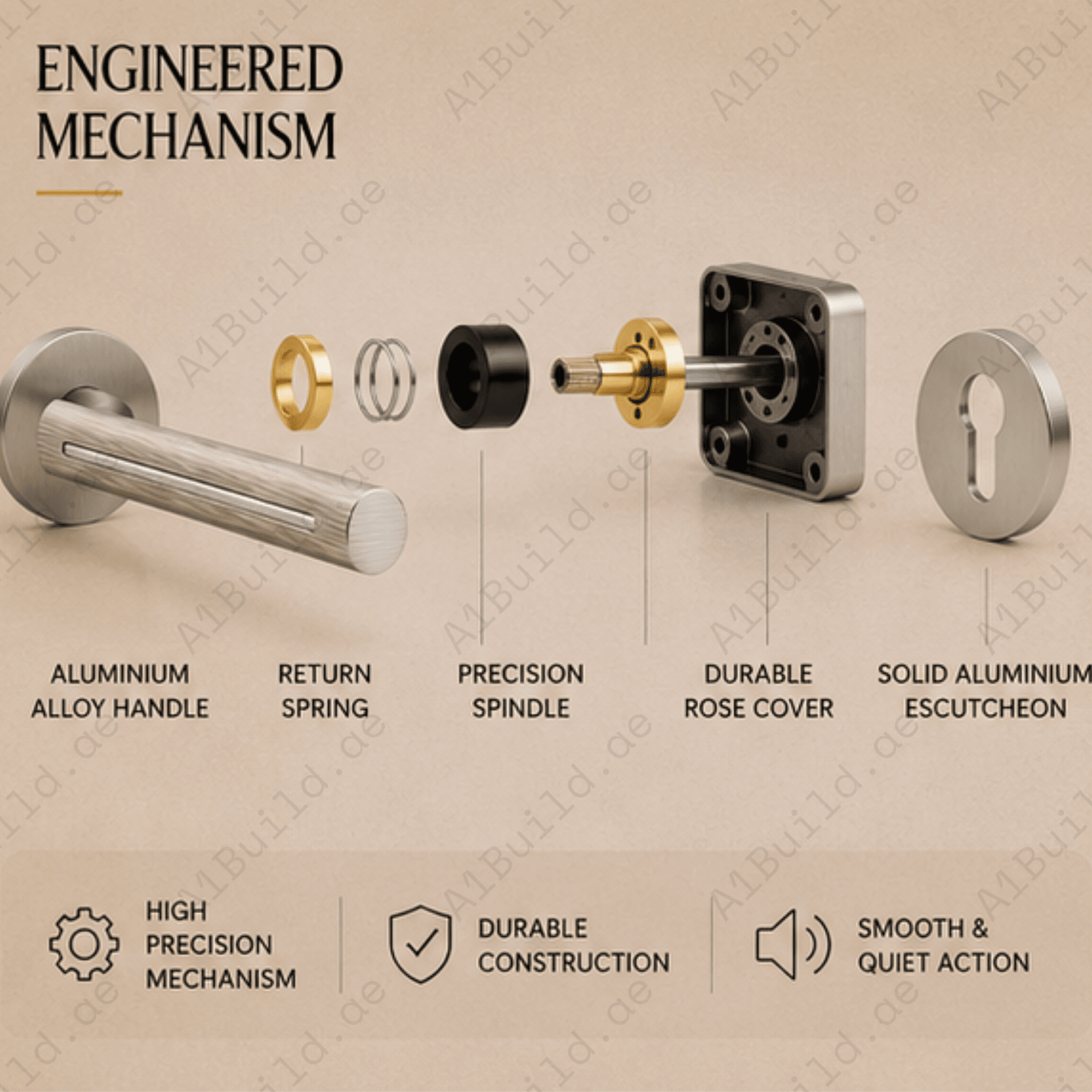 ALA.6691 premium aluminum alloy door lock handle in Matt Satin Nickel Chrome Plated finish. Modern architectural hardware for homes, hotels, and offices.