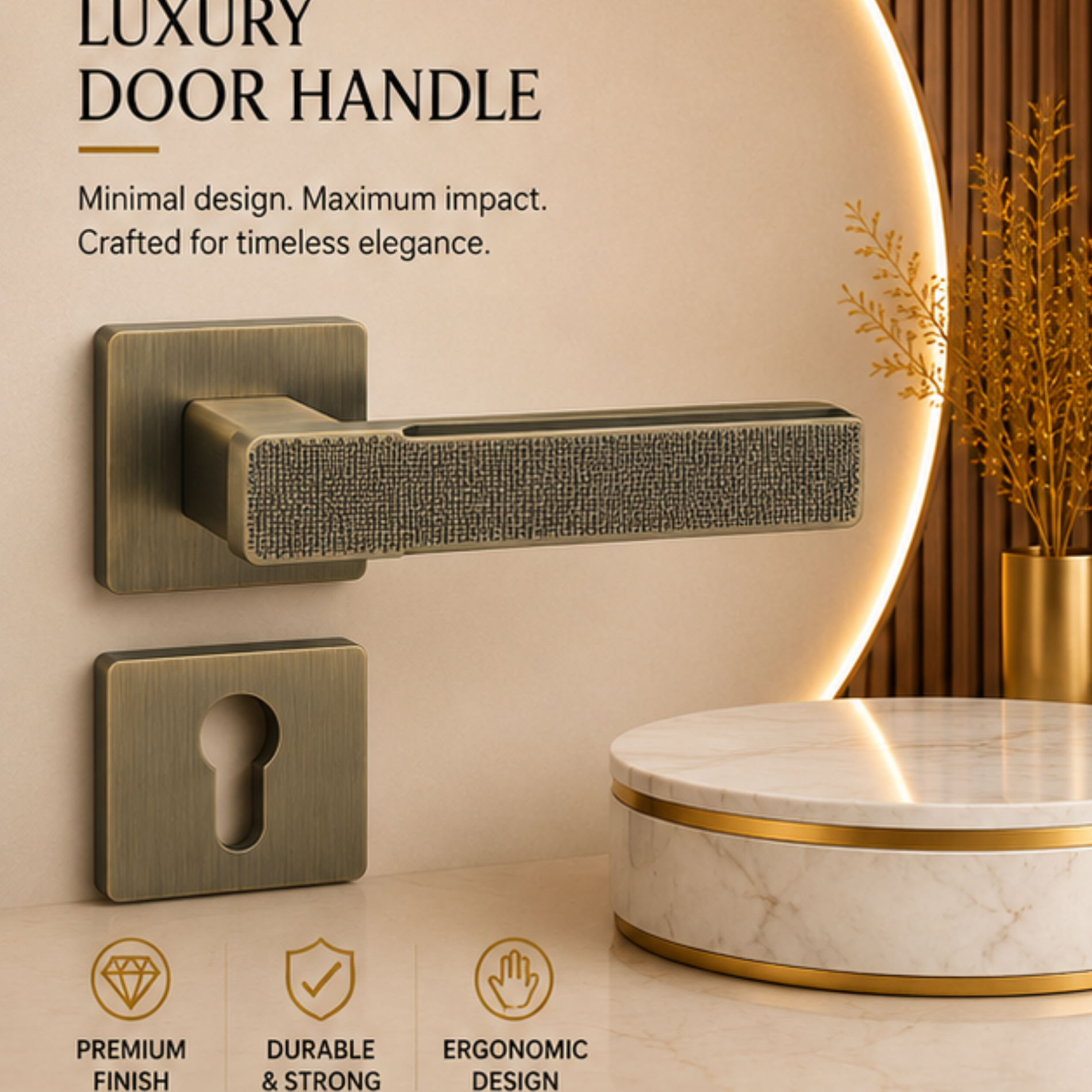 ALA.6782 premium aluminum alloy door lock handle in Dark Antique Brass finish. Luxury architectural hardware for homes, hotels, offices, and interiors.