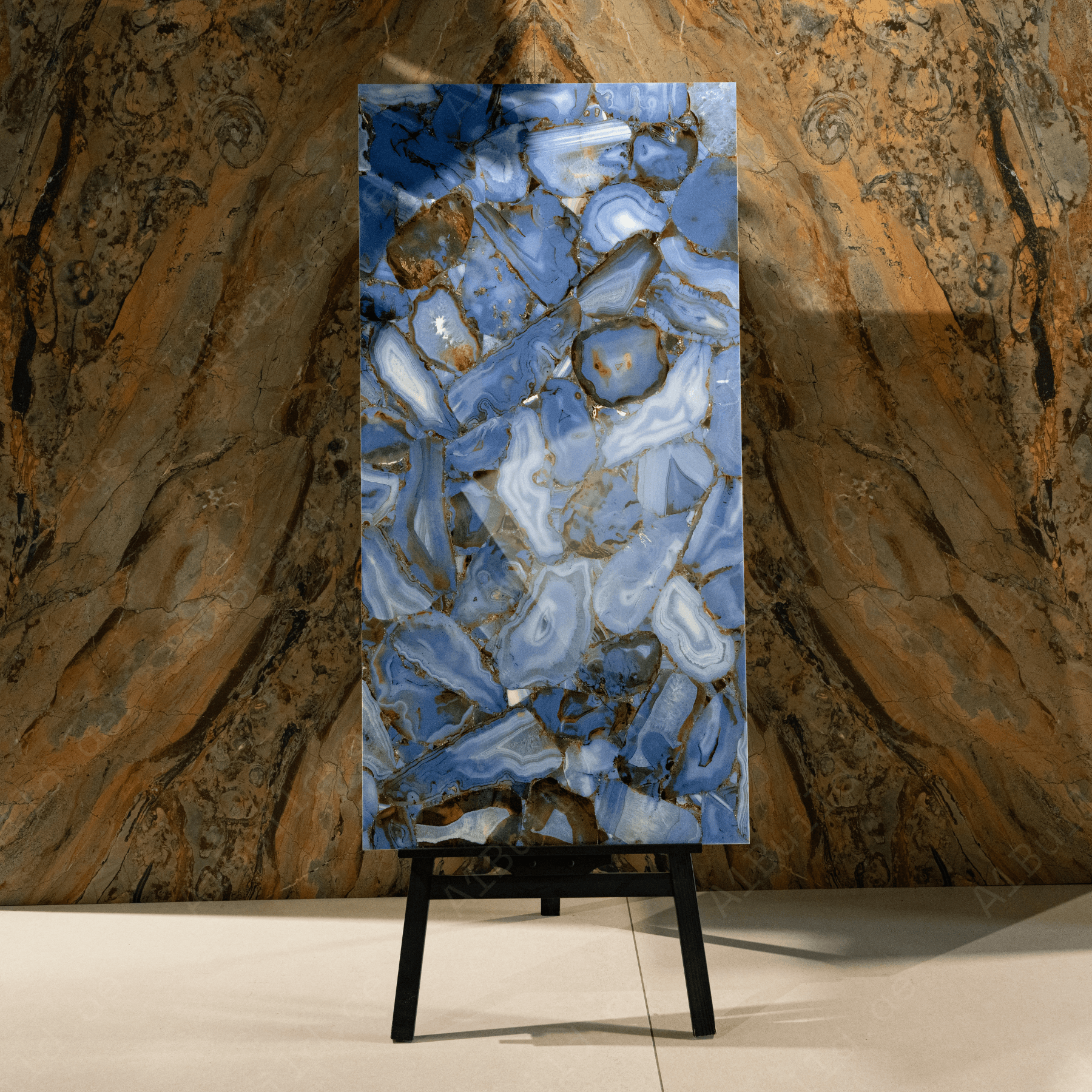 Agate Ocean porcelain tile 60x120cm 9mm thickness, ocean blue marble look design, durable porcelain tile ideal for modern floors and walls.