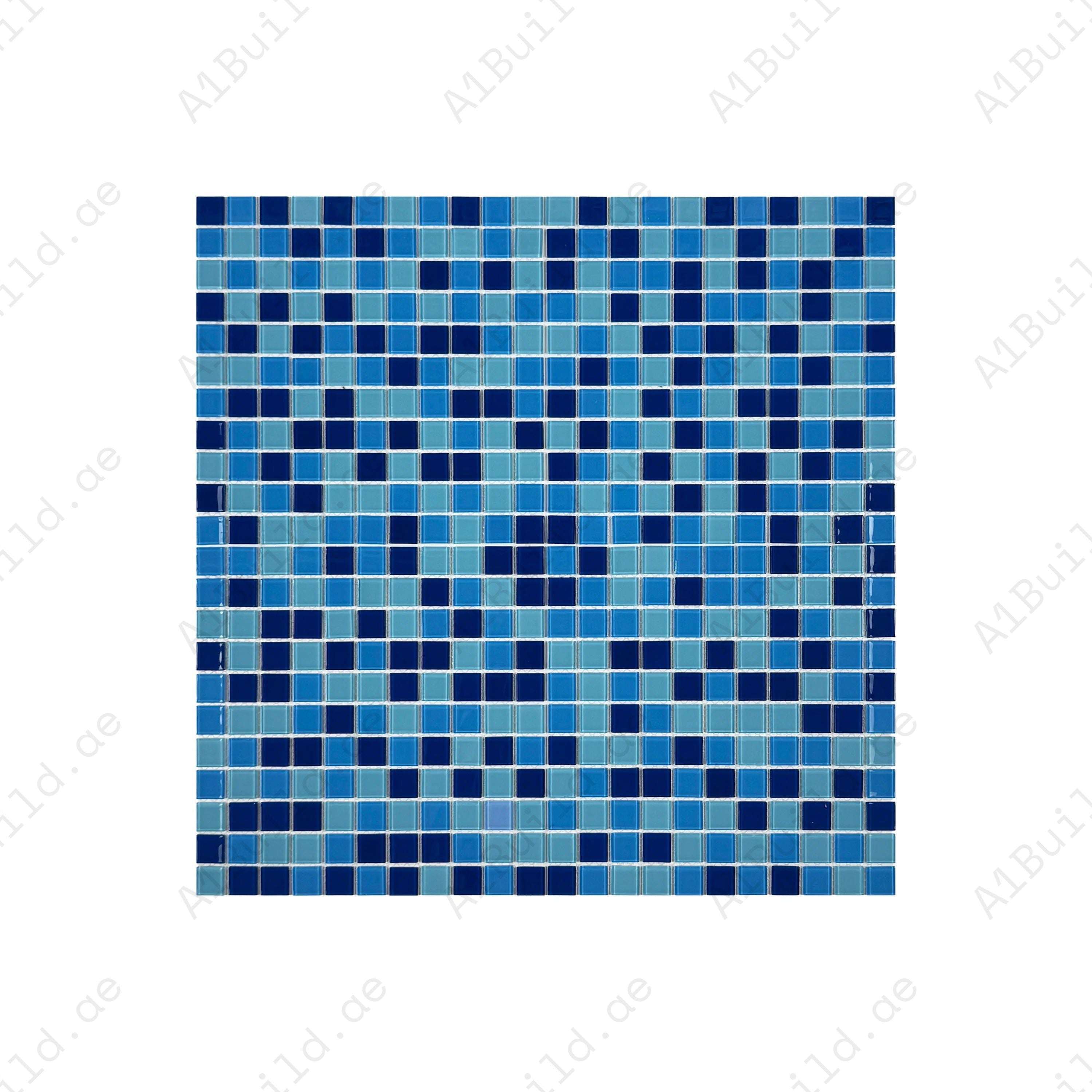 Aqua Blue, French Blue & Sapphire Blue Mixed Crystal Glass Mosaic