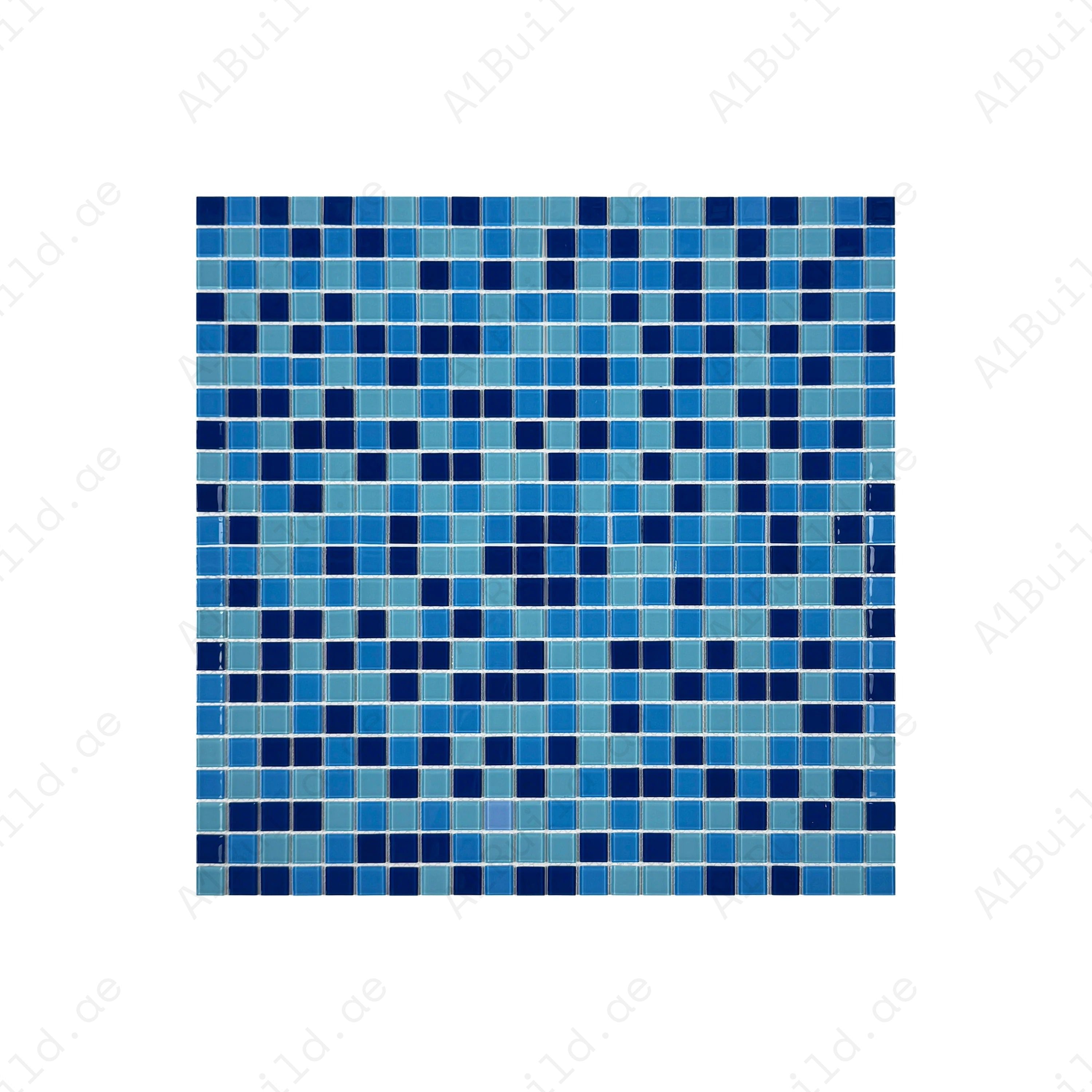 Aqua Blue, French Blue & Sapphire Blue Mixed Crystal Glass Mosaic