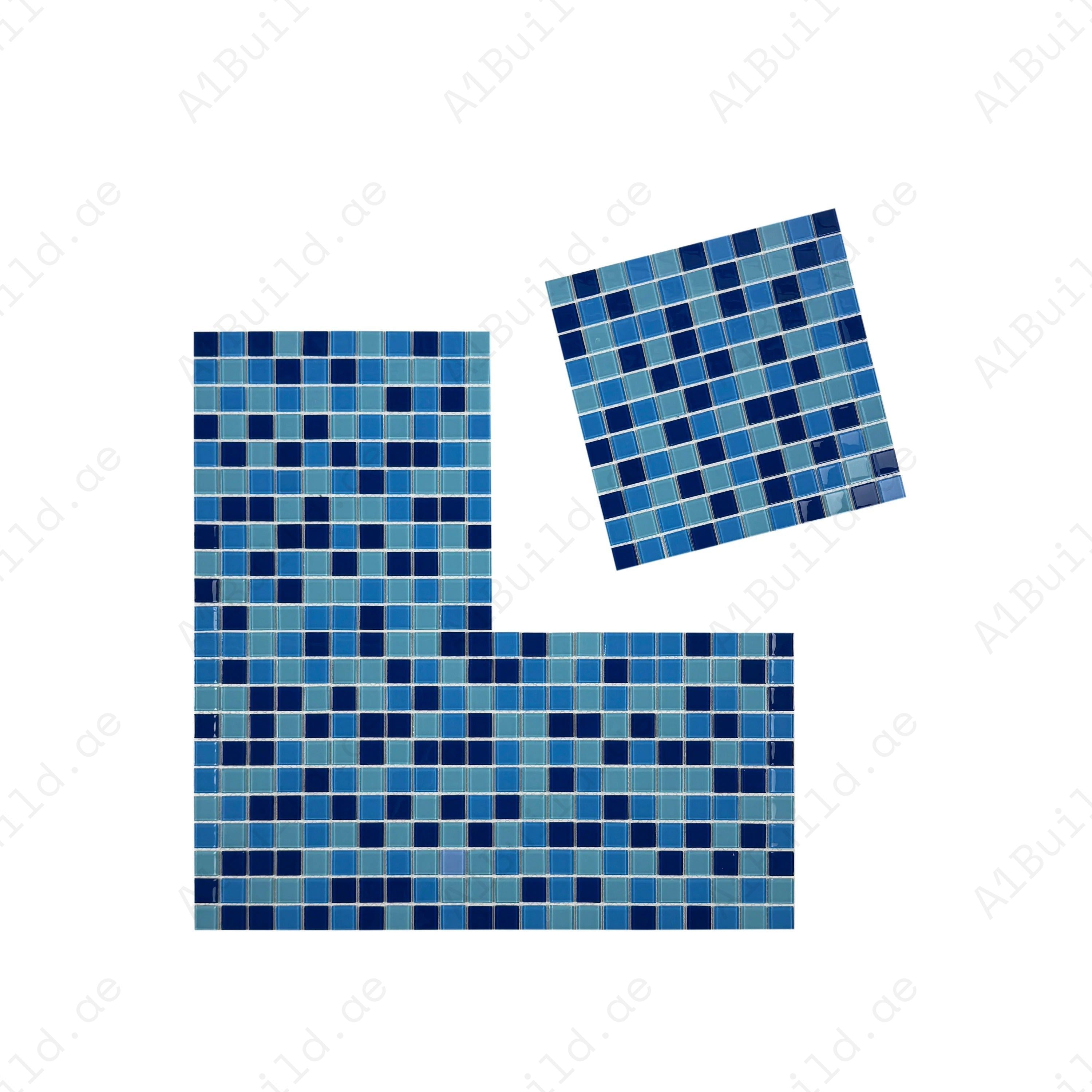 Aqua Blue, French Blue & Sapphire Blue Mixed Crystal Glass Mosaic