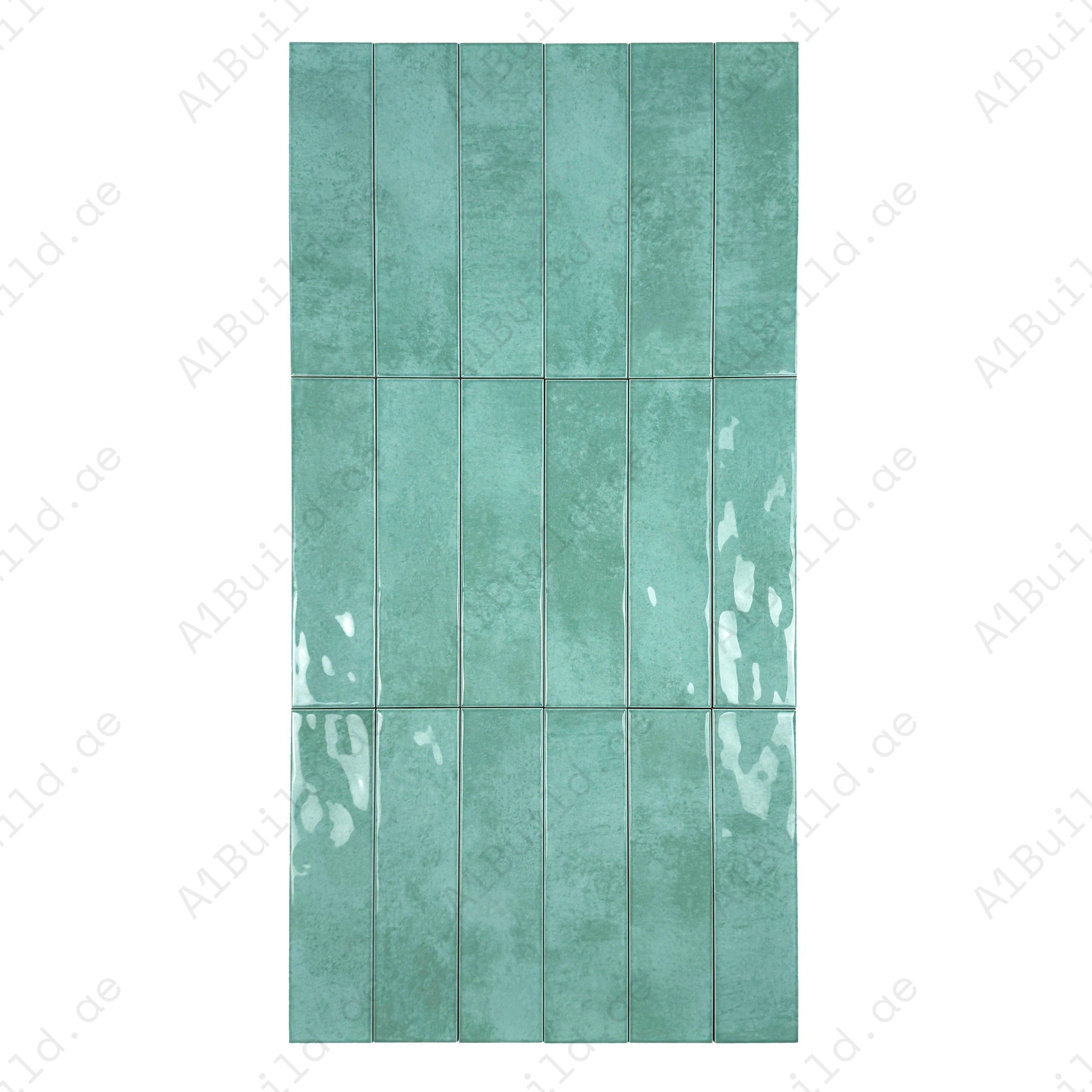 Aqua Blue Glossy Ceramic Artisanal Tile