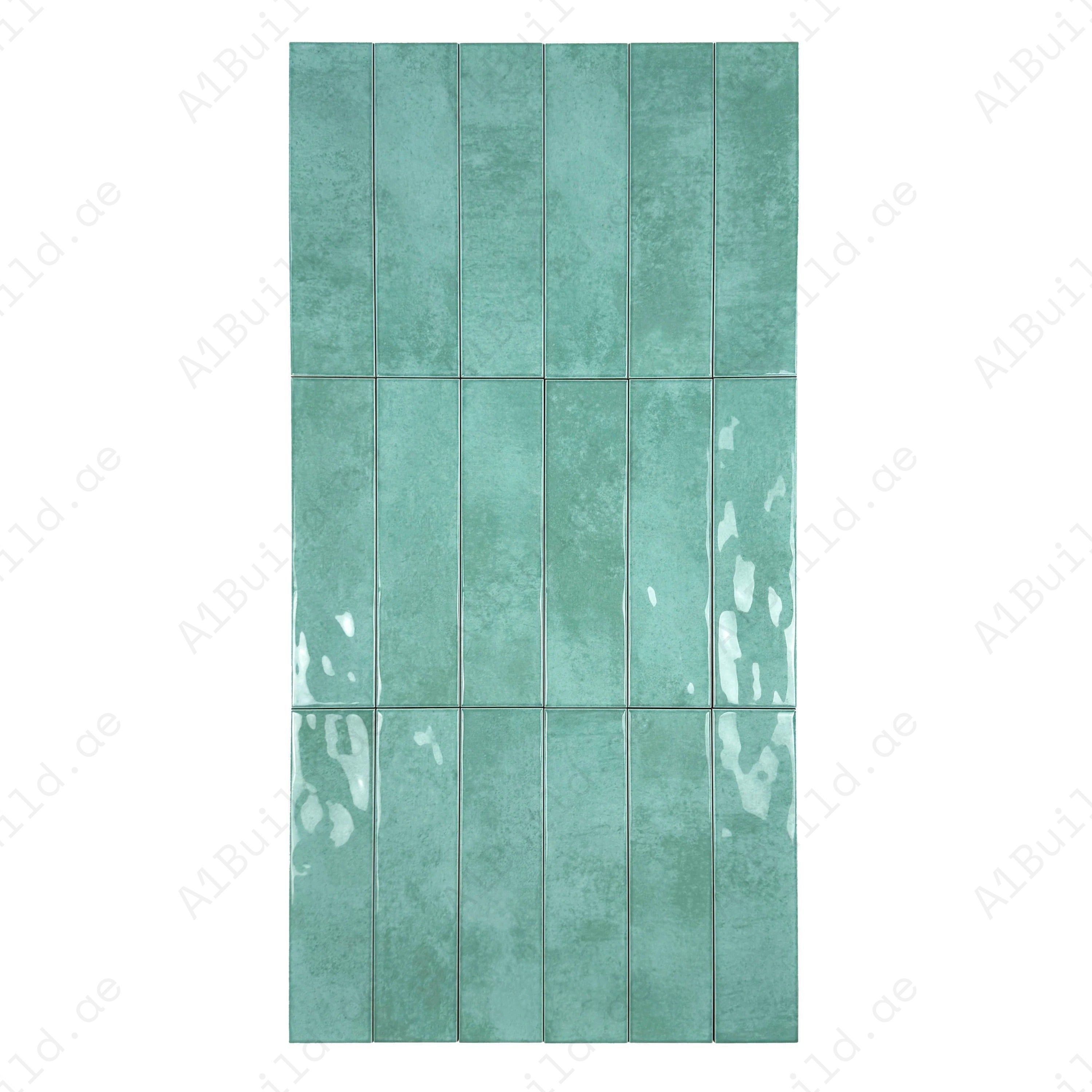 Aqua Blue Glossy Ceramic Artisanal Tile