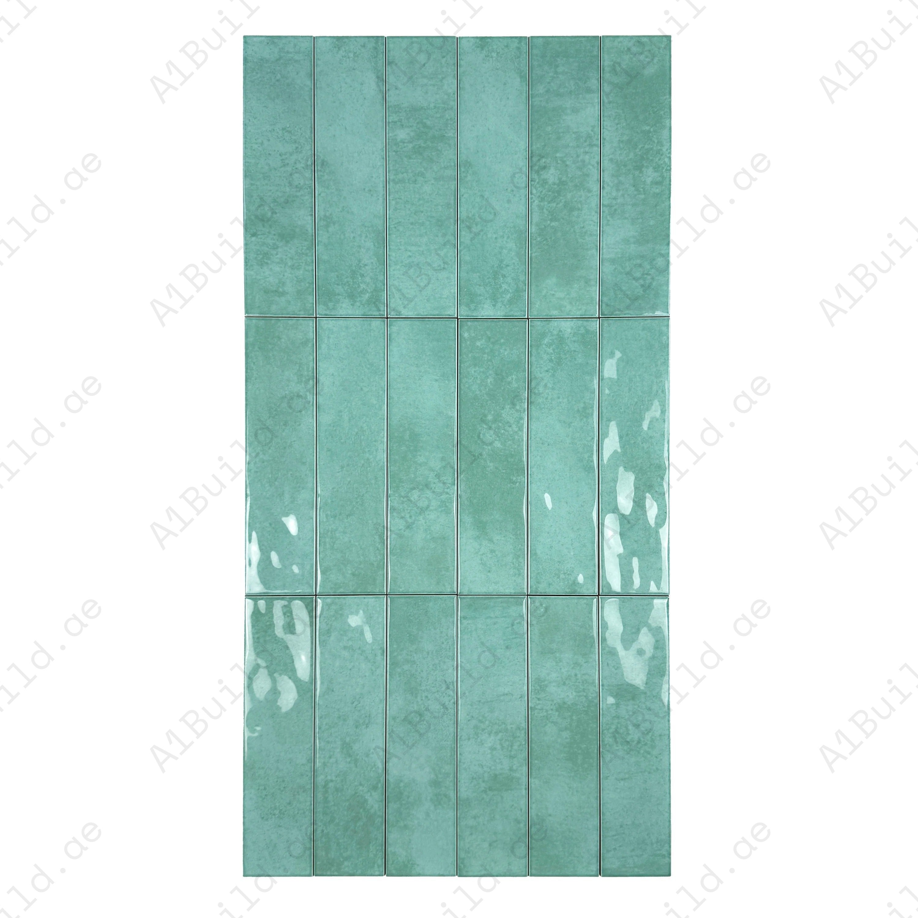 Aqua Blue Glossy Ceramic Artisanal Tile