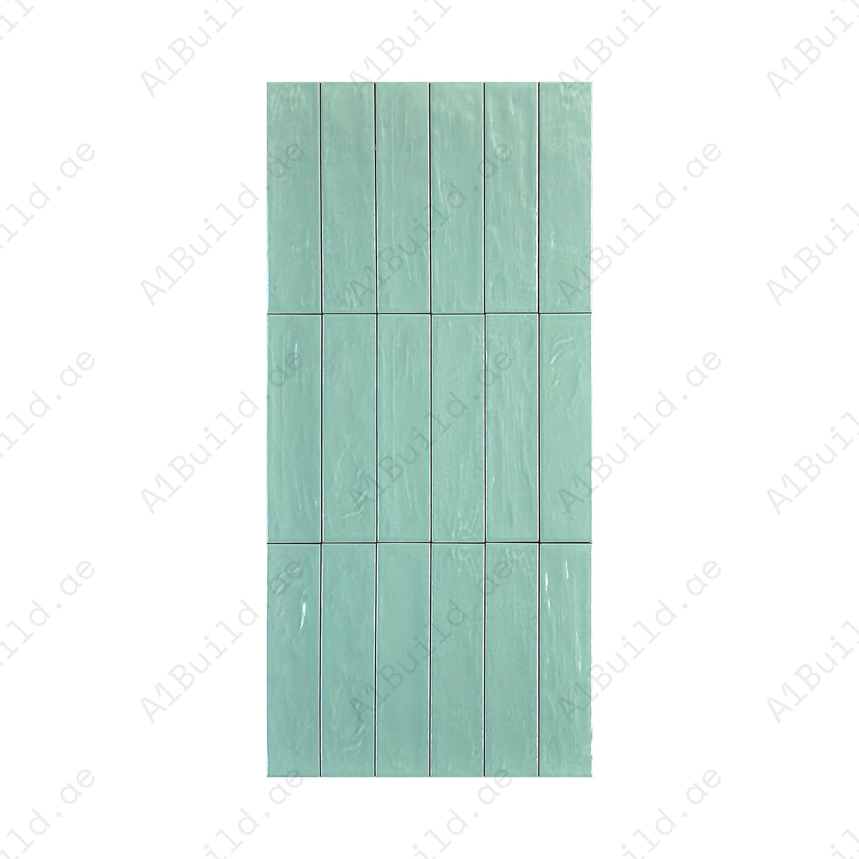 Aqua Blue Semimatte Pearlescent Ceramic Artisanal Tile