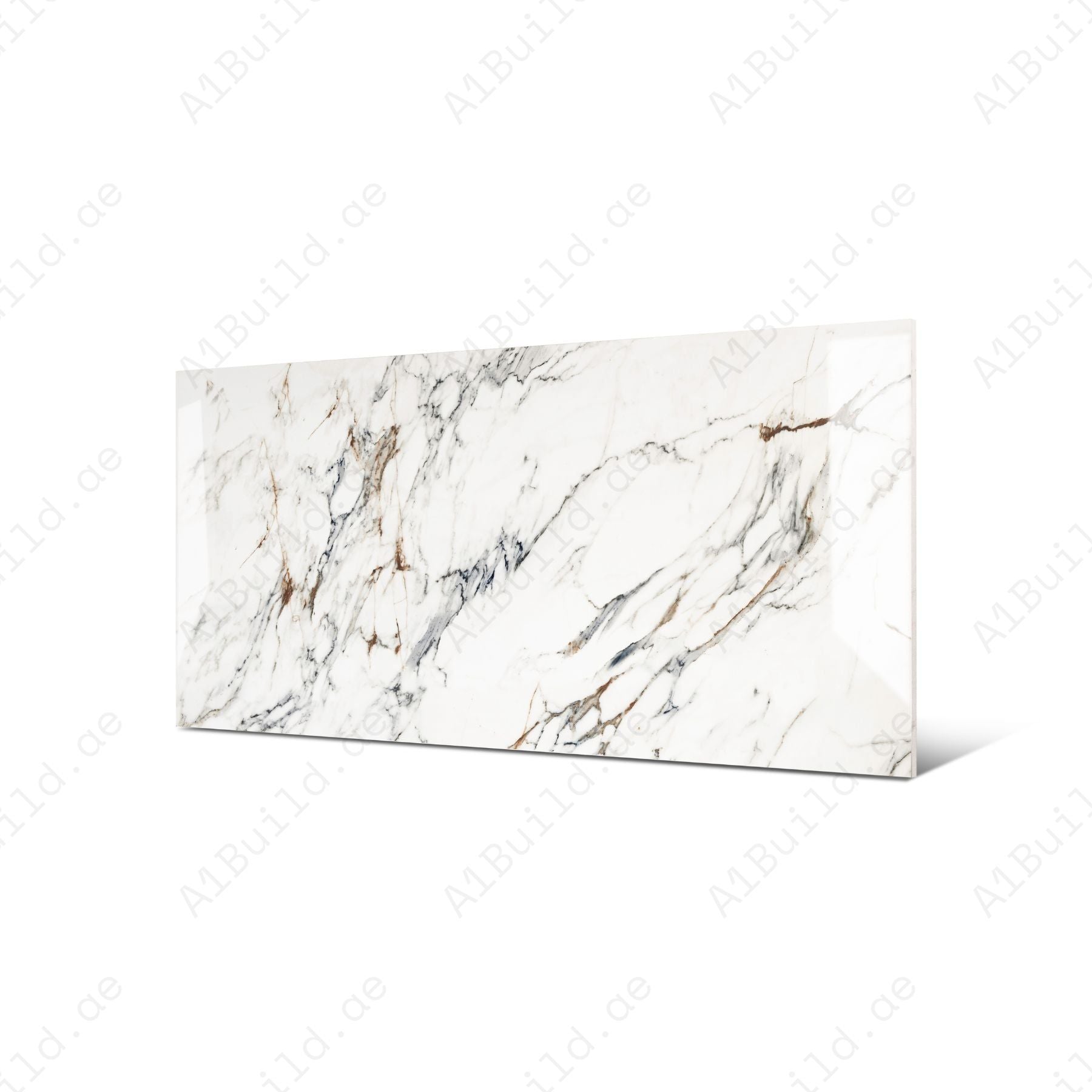 Aristo Statuario 80x160cm glossy porcelain tile, 09mm thick with bold marble veining. Elegant high-gloss finish, perfect for luxury interiors.