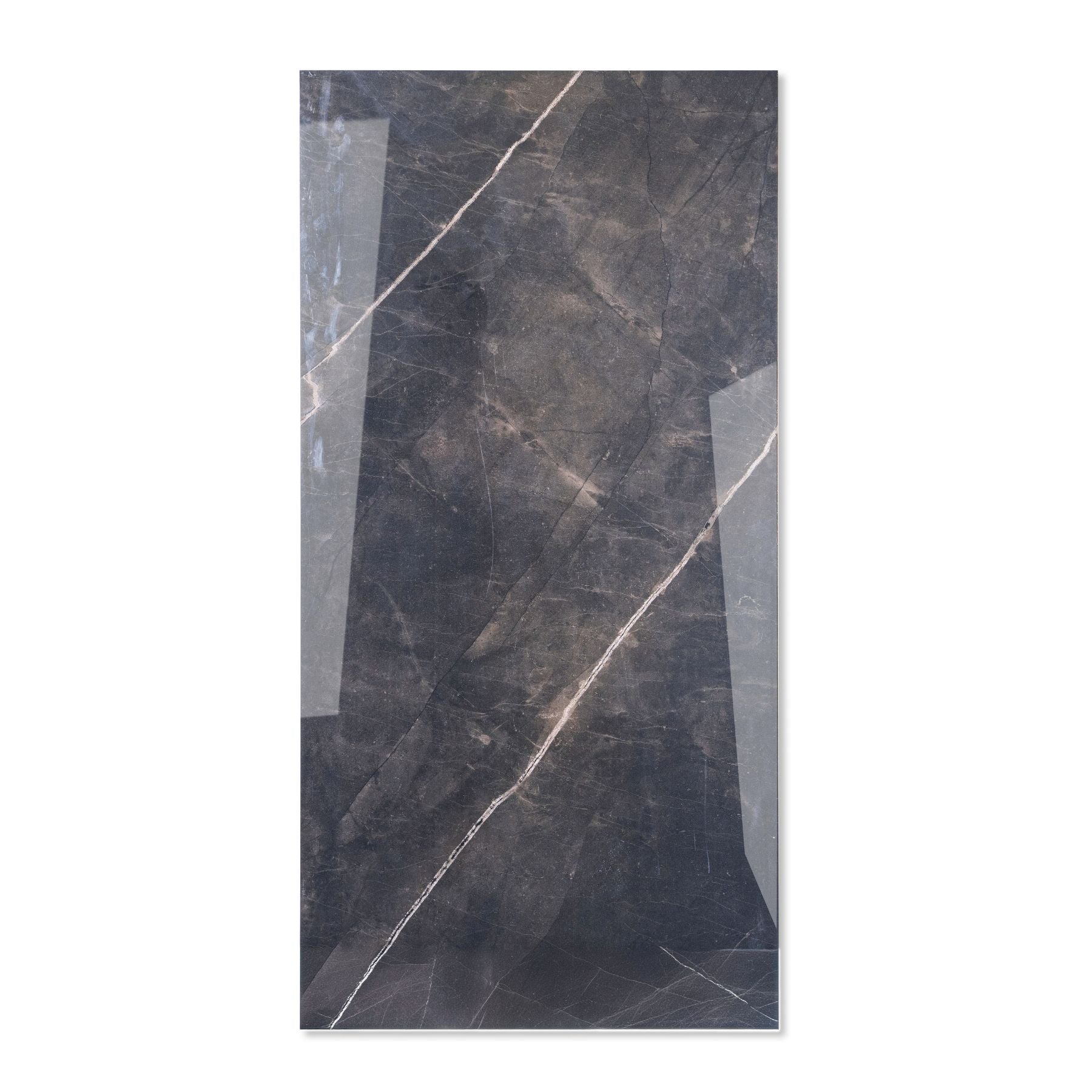Armani Black glossy marble effect porcelain tile 60x120cm with 9mm thickness features deep black tones and polished luxury finish.