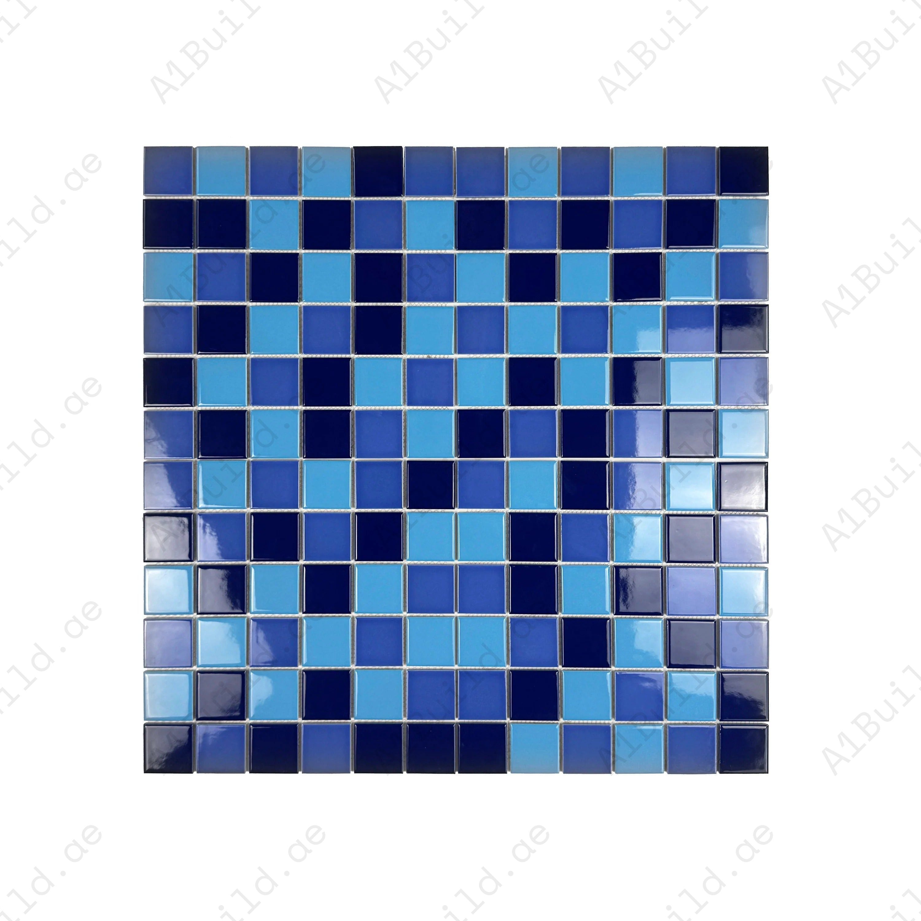 Azure Harmony Baby Blue & Cobalt Blue & Midnight Blue Mixed Ordinary Glazed Porcelain Mosaic