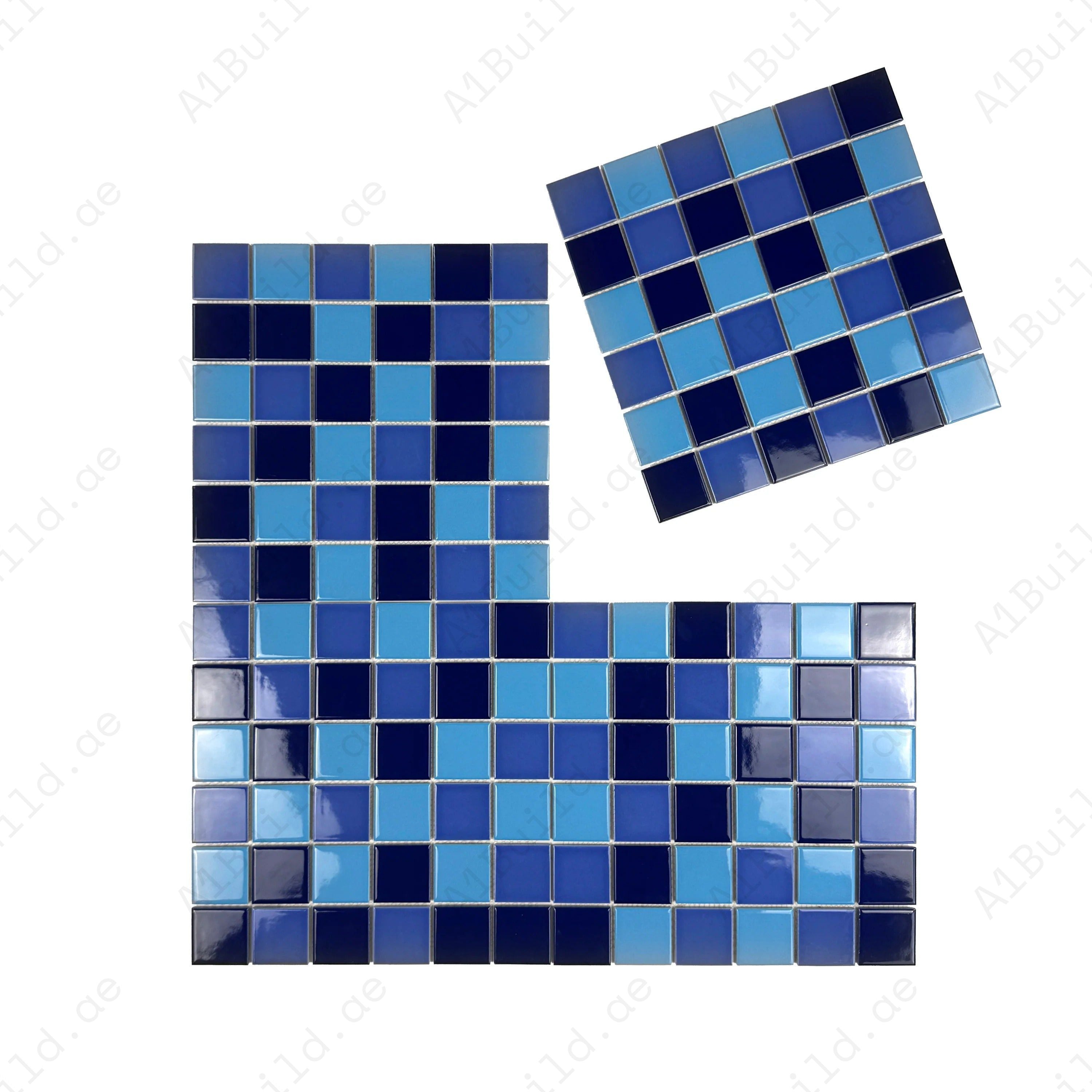 Azure Harmony Baby Blue & Cobalt Blue & Midnight Blue Mixed Ordinary Glazed Porcelain Mosaic