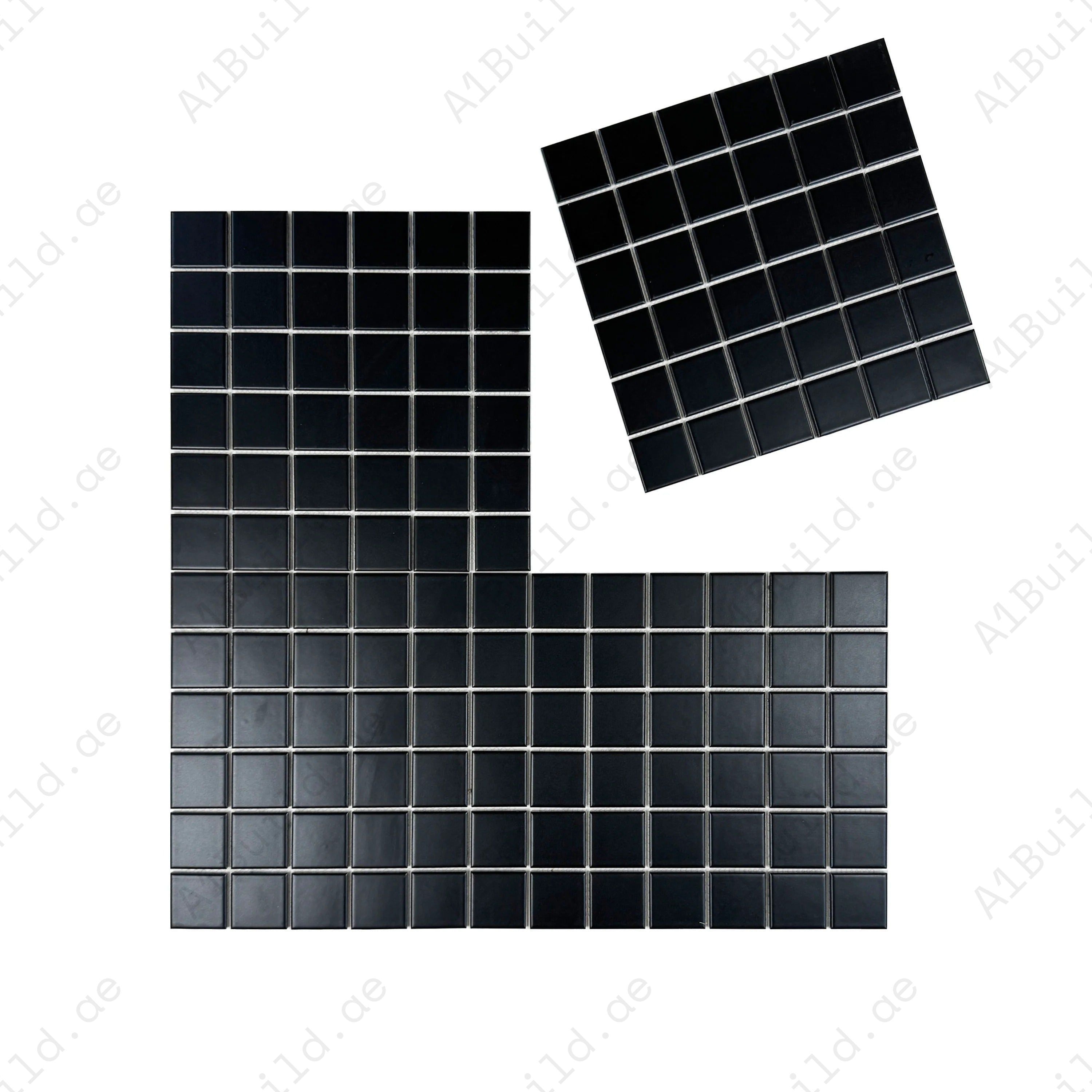 Azure Harmony Black Matte Plain Design Ordinary Glazed Porcelain Mosaic