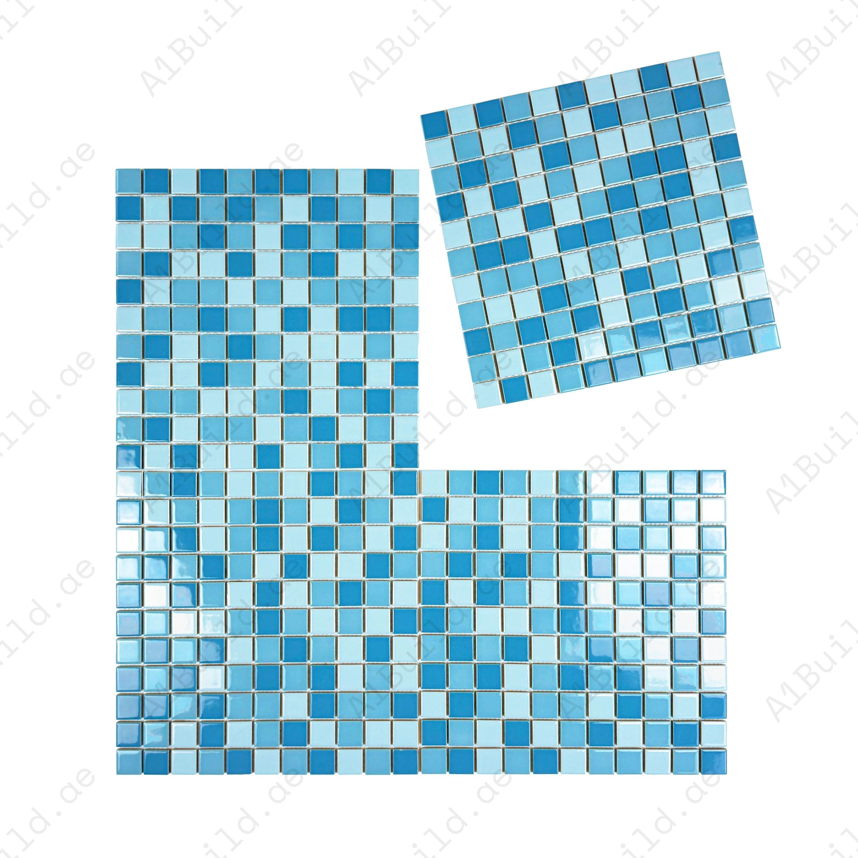 Azure Harmony Powder Blue &Baby Blue & Light Blue Mixed Ordinary Glazed Porcelain Mosaic