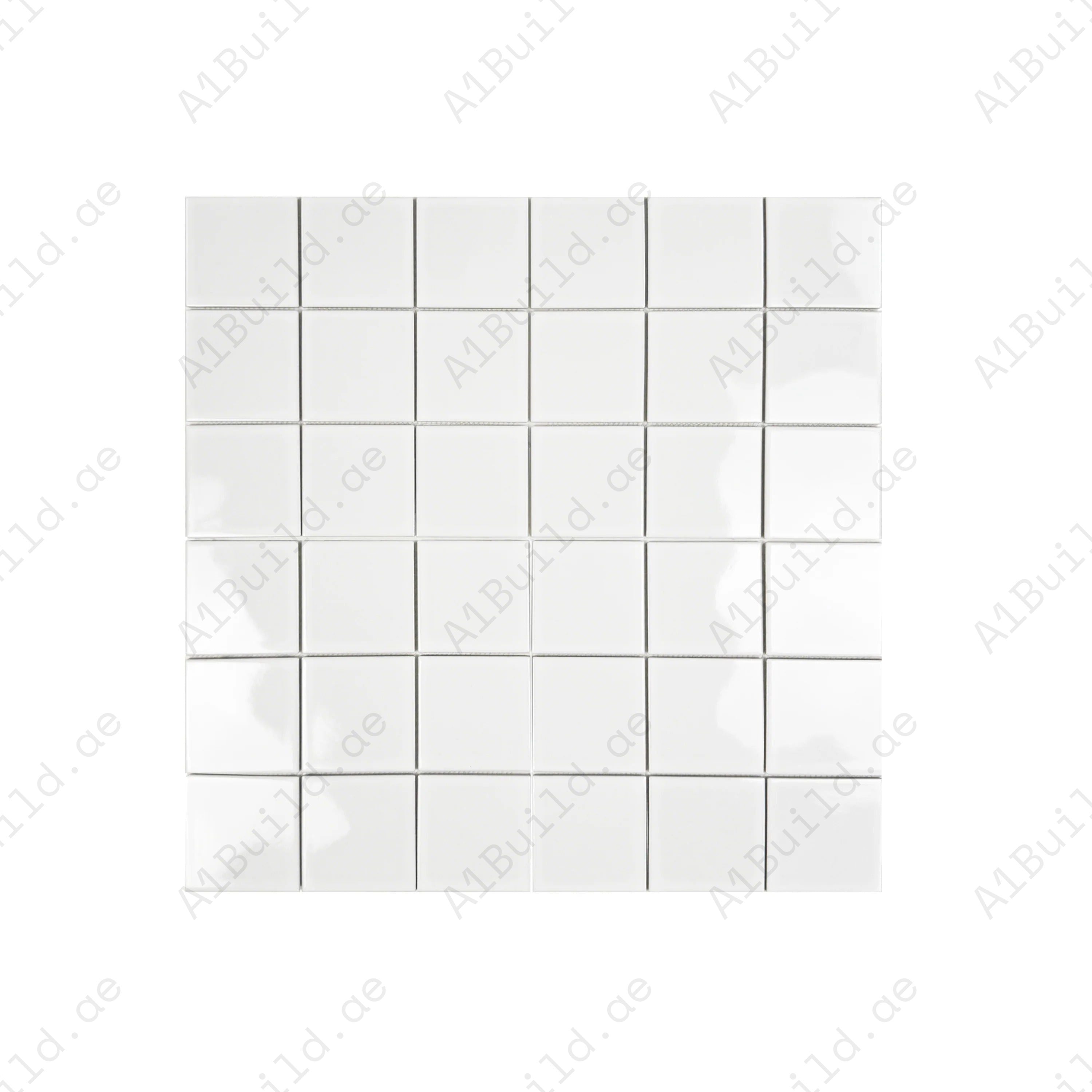 Azure Harmony White porcelain mosaic – 97x97mm tiles, 1.98 sqm/box, durable & water-resistant. Ideal for kitchens, bathrooms, and feature walls.