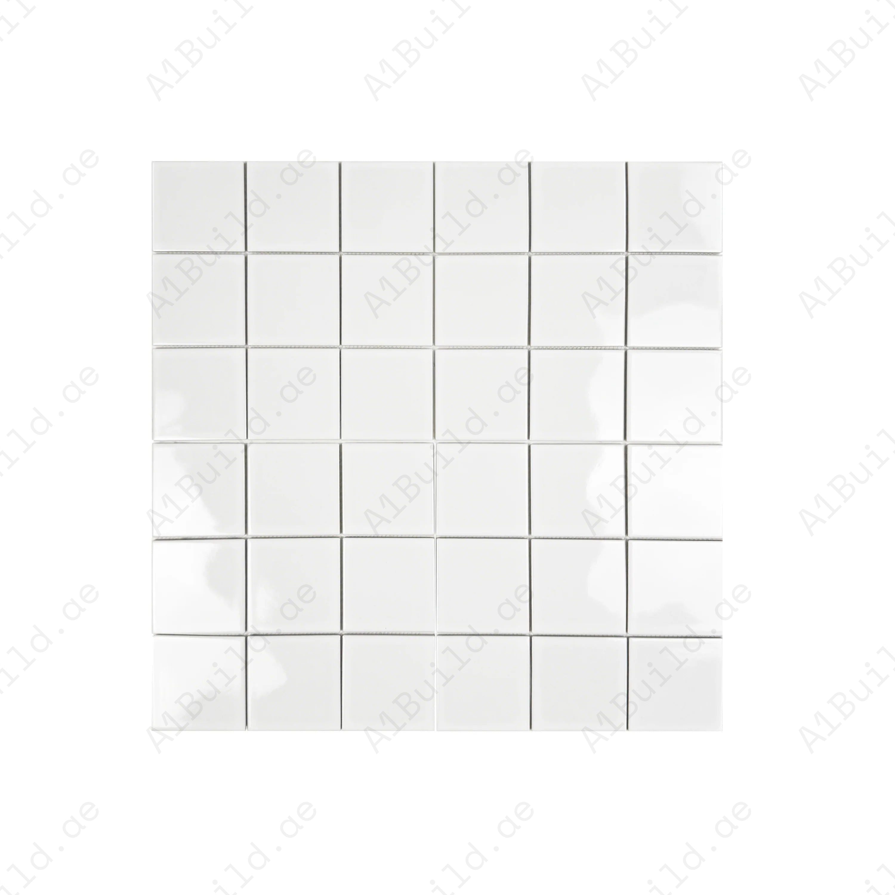 Azure Harmony White porcelain mosaic – 97x97mm tiles, 1.98 sqm/box, durable & water-resistant. Ideal for kitchens, bathrooms, and feature walls.