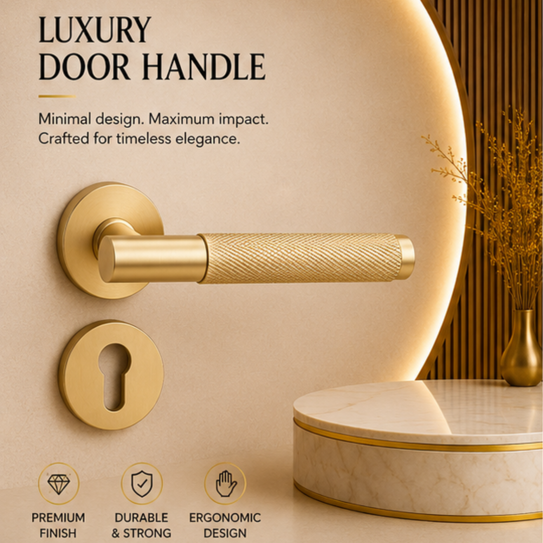 BA.8832 premium pure copper door lock handle in Matt Satin Brass finish. Luxury architectural hardware for elegant homes, hotels, offices, and interiors.