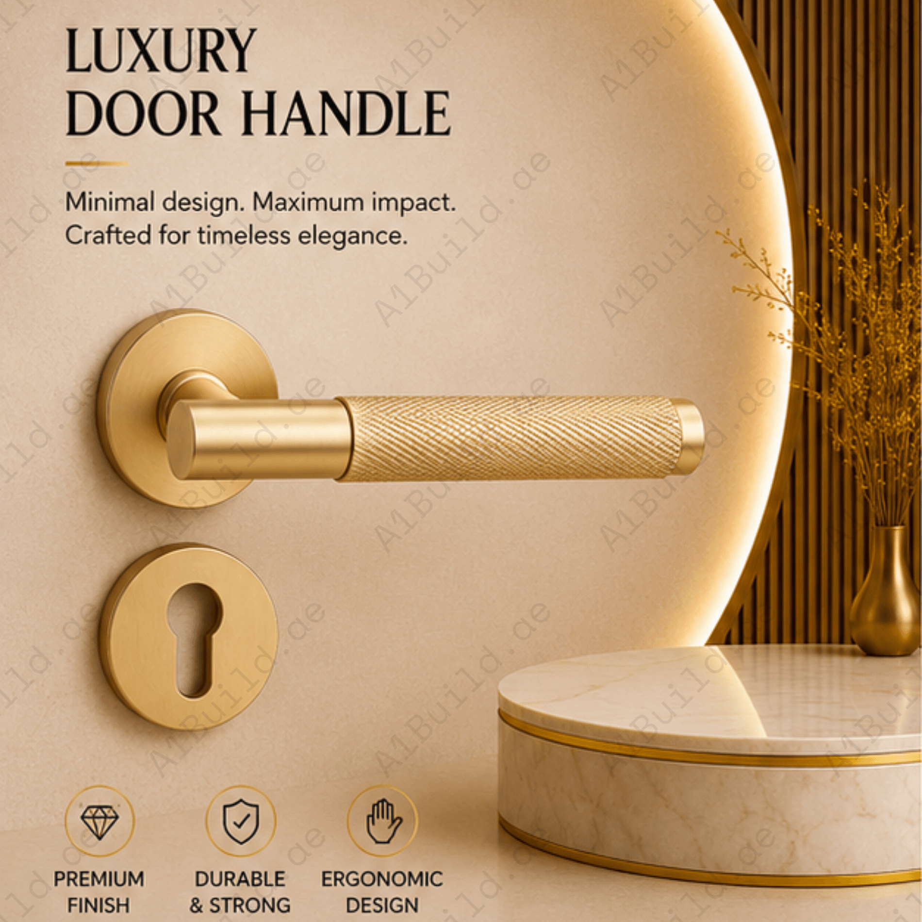 BA.8832 premium pure copper door lock handle in Matt Satin Brass finish. Luxury architectural hardware for elegant homes, hotels, offices, and interiors.
