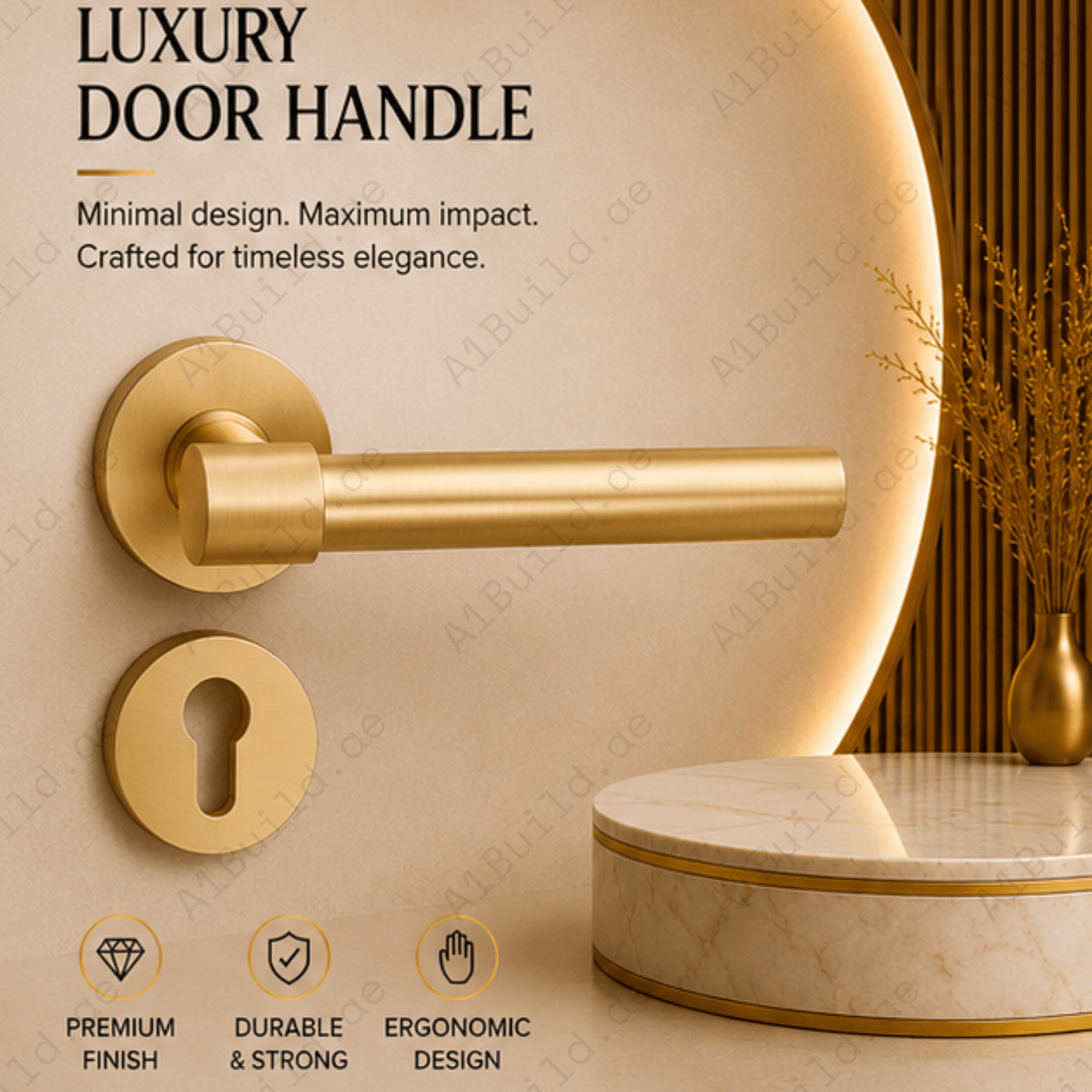 BA.8833 premium pure copper door lock handle in Matt Satin Brass finish. Luxury architectural hardware for elegant homes, hotels, offices, and interiors.