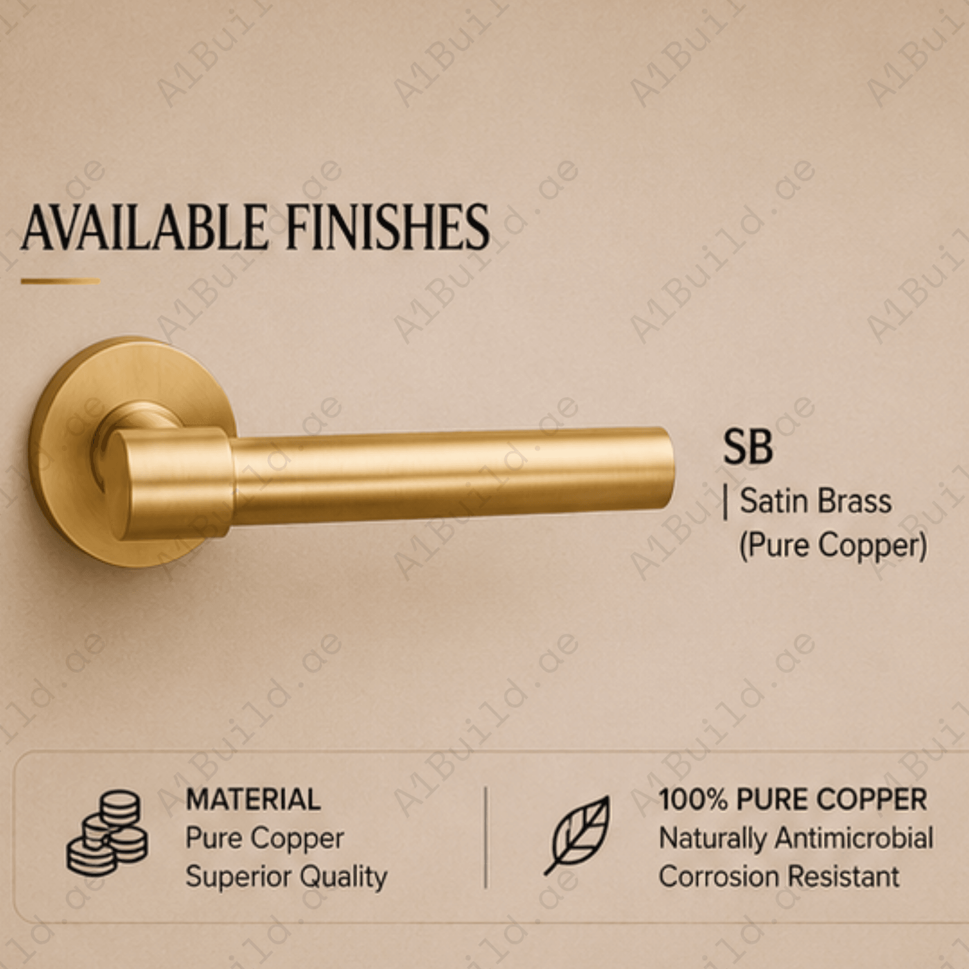 BA.8833 premium pure copper door lock handle in Matt Satin Brass finish. Luxury architectural hardware for elegant homes, hotels, offices, and interiors.