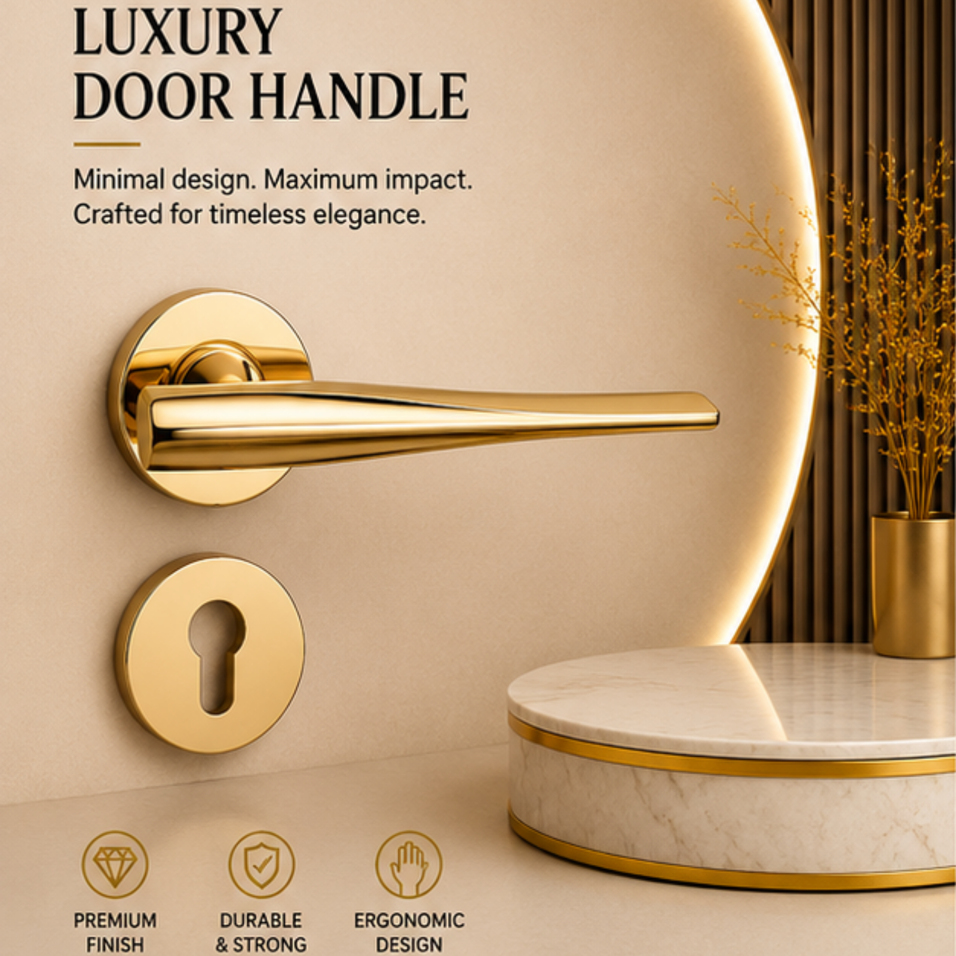 BA.8835 premium pure copper door lock handle in Rose Gold Plated finish. Luxury architectural hardware for elegant homes, hotels, offices, and interiors.