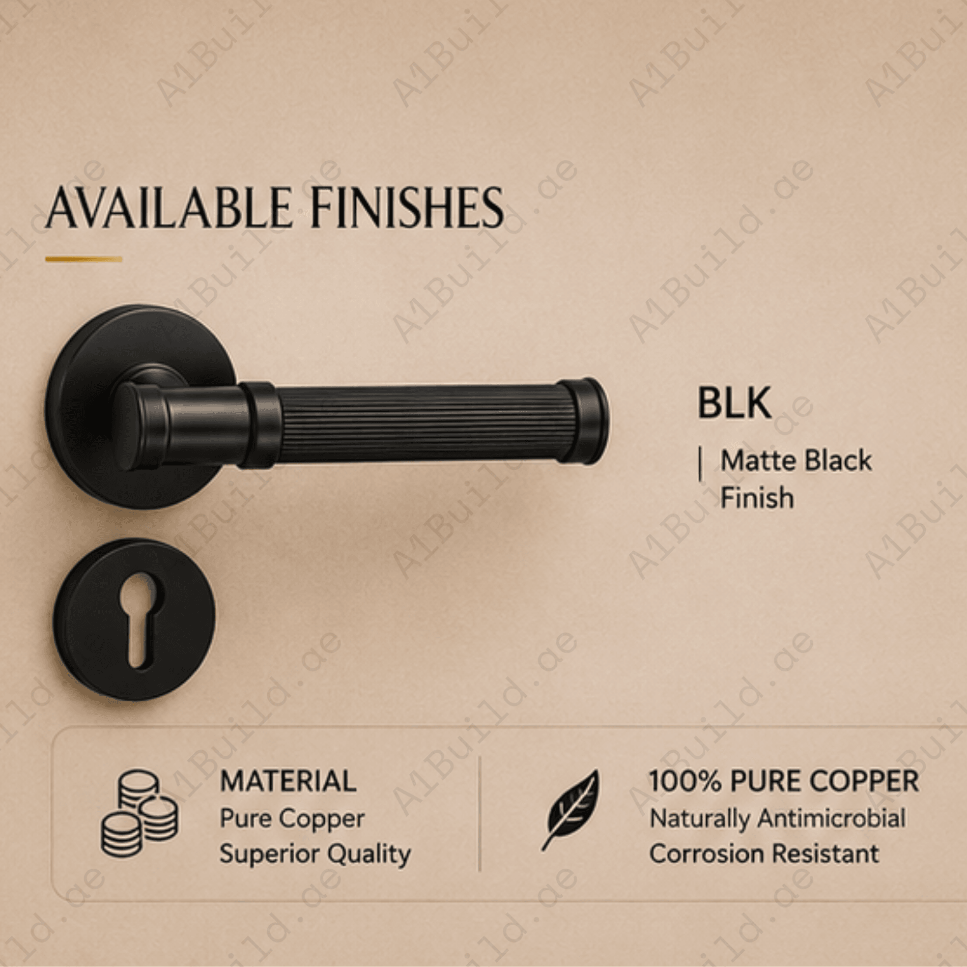 BA.8836 premium pure copper door lock handle in Black finish. Luxury architectural hardware for modern homes, hotels, offices, and elegant interiors.