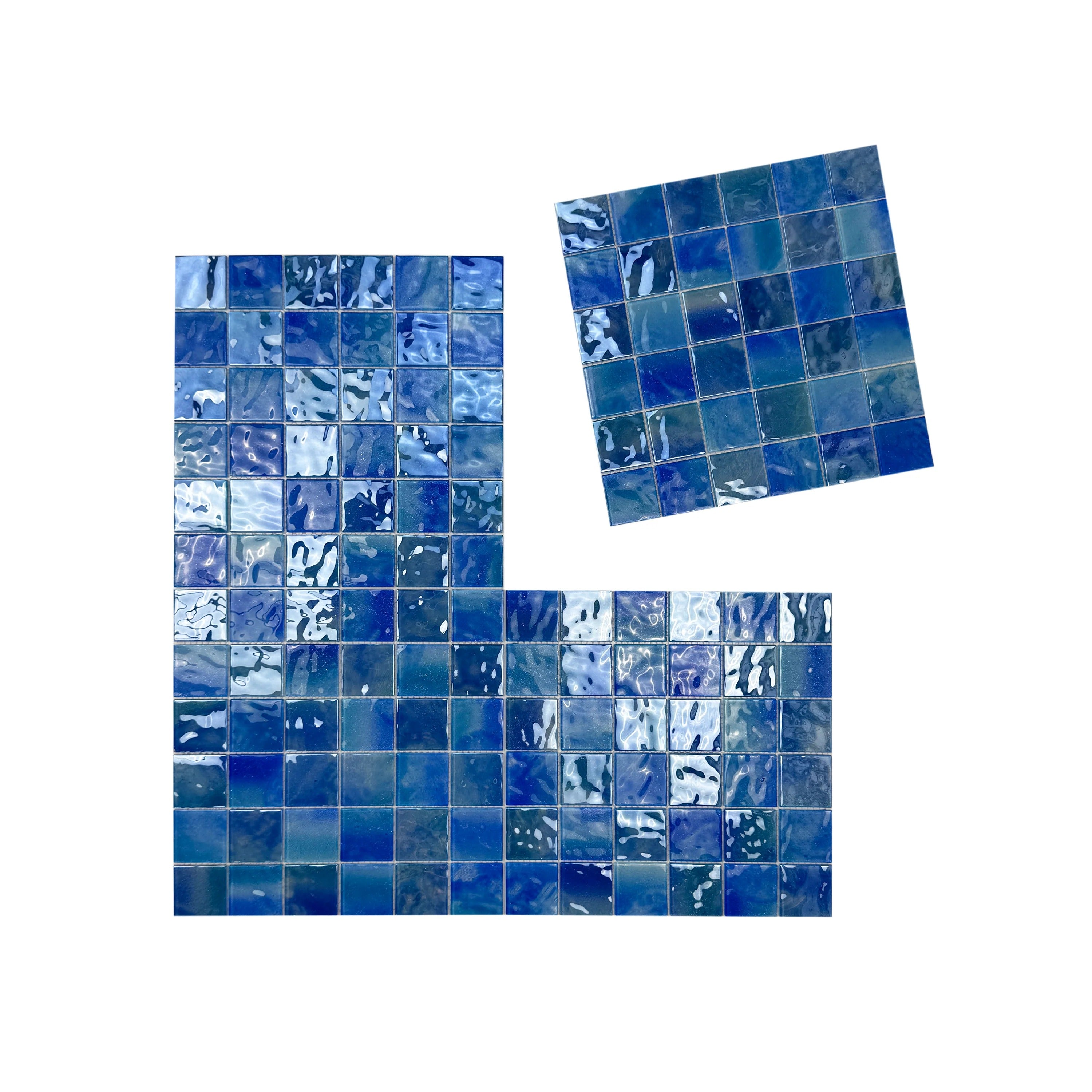 Baby Blue, Neon Blue & Navy Blue glass mosaic tile for pools, spas & walls. Durable, slip-resistant, eco-friendly & perfect for Dubai luxury projects.