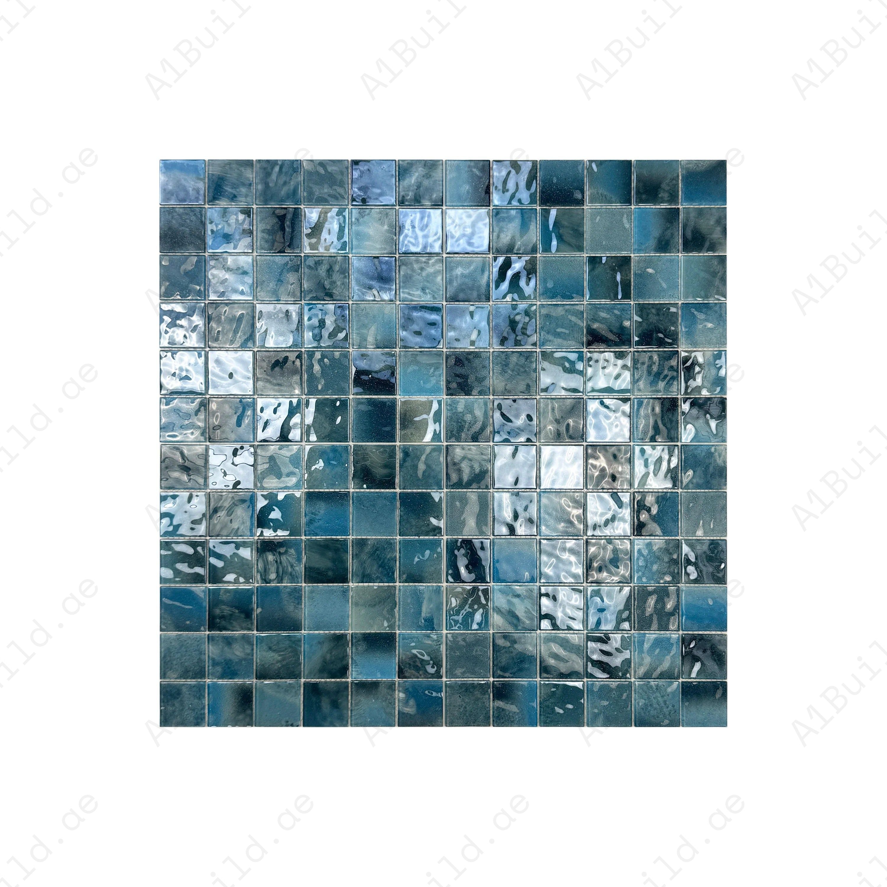 Baby Blue, Tiffany Blue & Sapphire Blue glass mosaic tile for pools, spas & walls. Durable, slip-resistant, eco-friendly & ideal for Dubai luxury projects.
