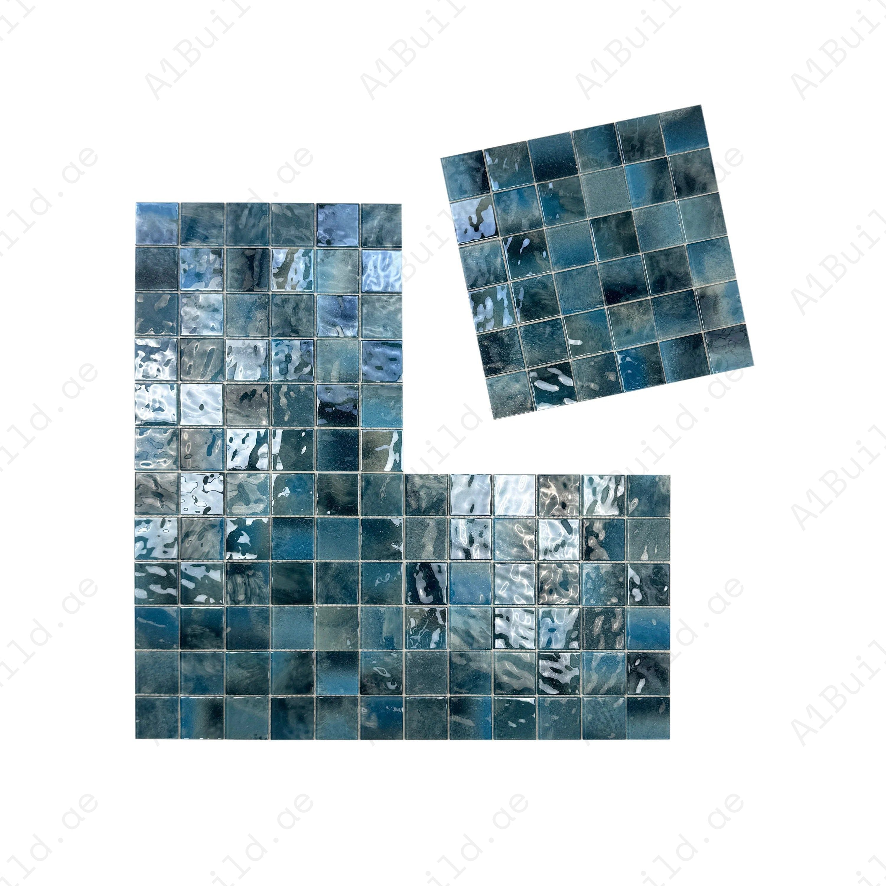 Baby Blue, Tiffany Blue & Sapphire Blue glass mosaic tile for pools, spas & walls. Durable, slip-resistant, eco-friendly & ideal for Dubai luxury projects.