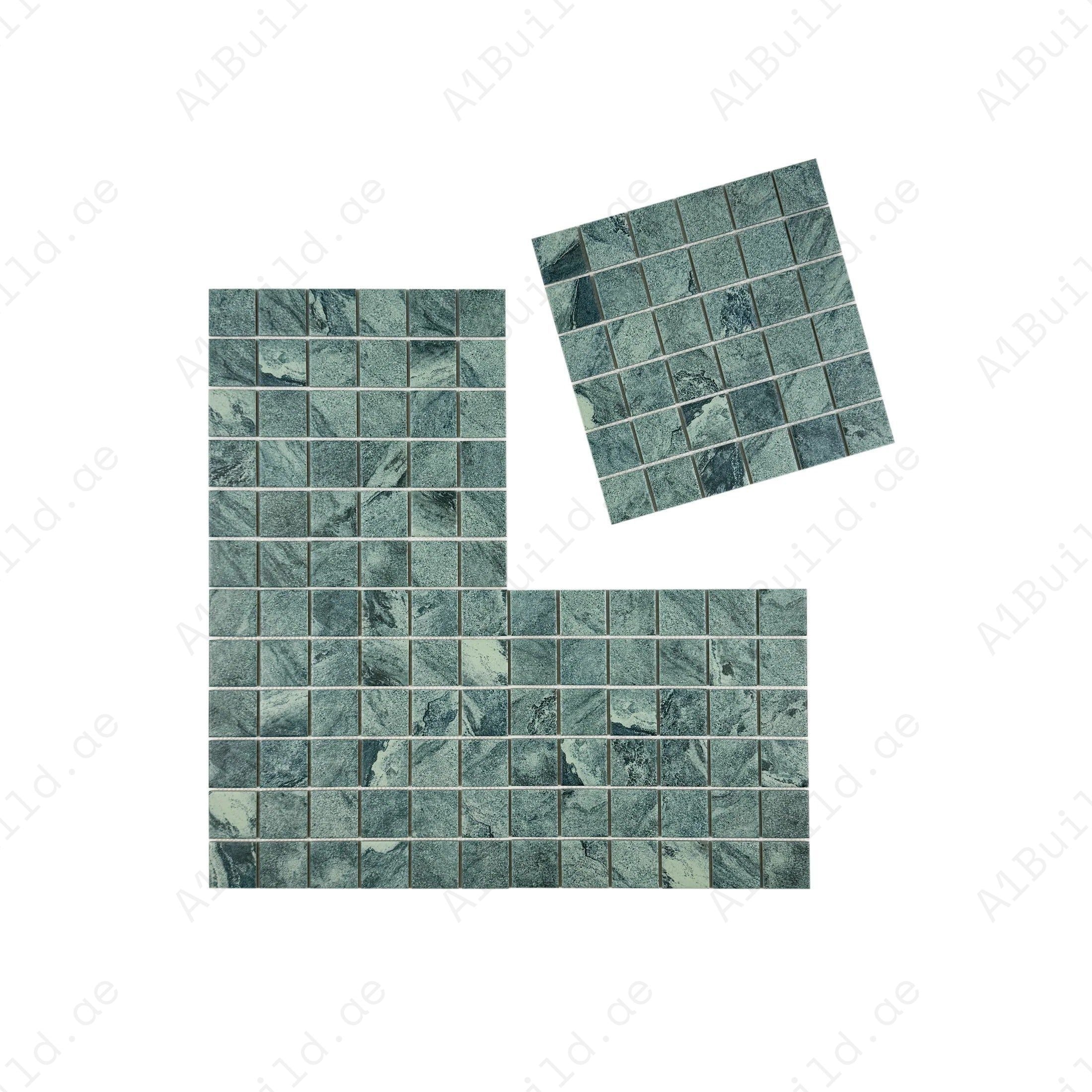 Bali green porcelain mosaic tiles with flat surface for pools, spas & water walls. UV-resistant, slip-proof, eco-friendly, and crafted for lasting elegance.