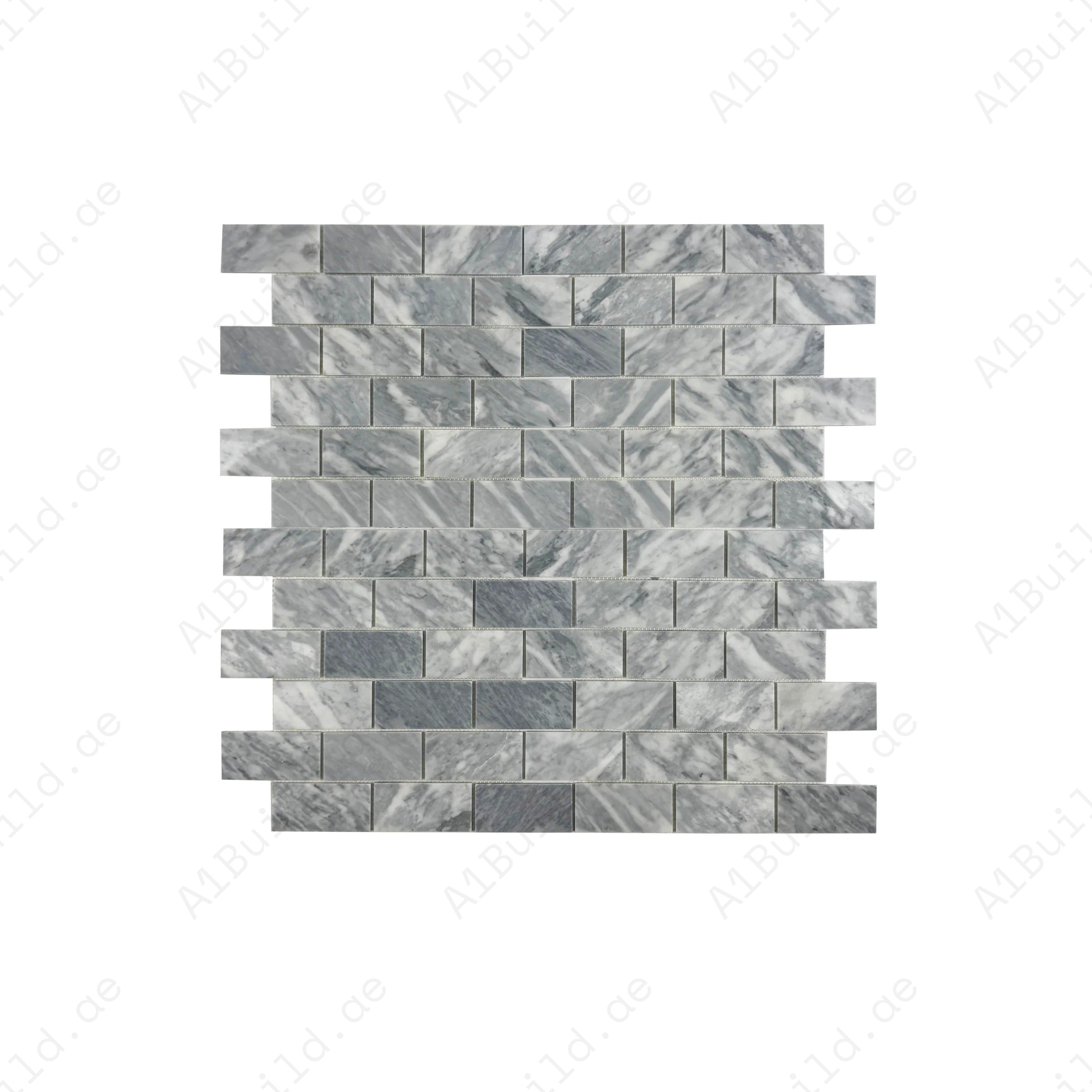 Bardiglio Polished Marble Mosaic – Sophisticated brickwork pattern with a polished finish, ideal for walls, kitchens, bathrooms, and high-end luxury interiors.