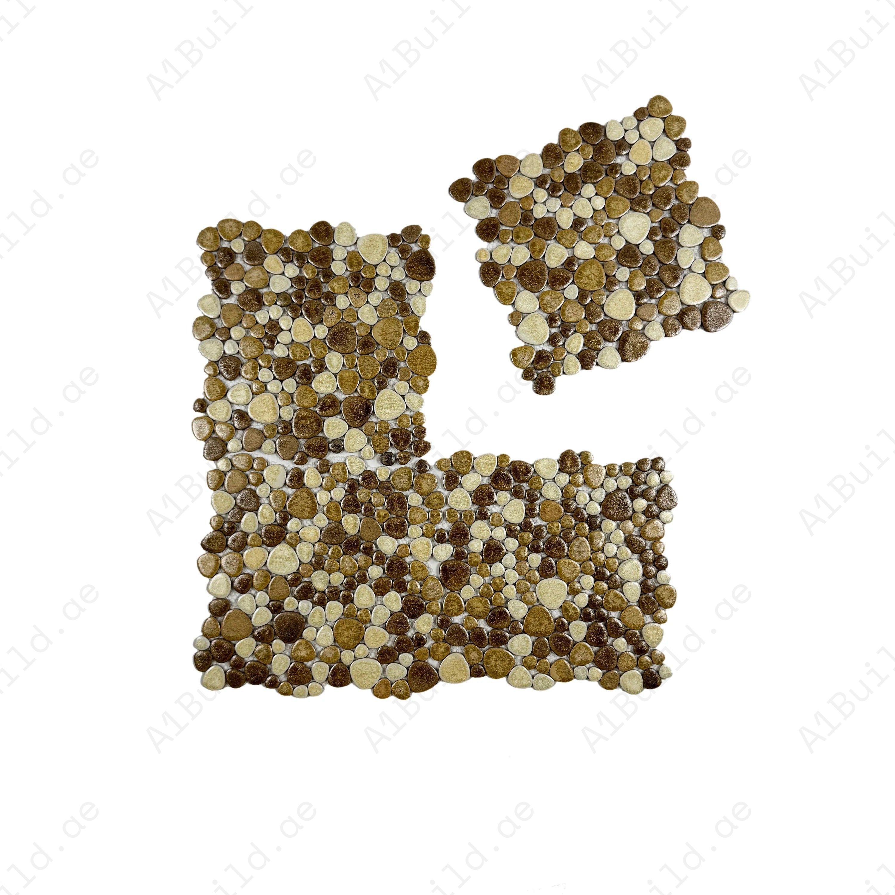 Beige mixed round ice crack porcelain mosaic tile with glossy finish. Perfect for walls, bathrooms, kitchens, and feature spaces with modern elegance.