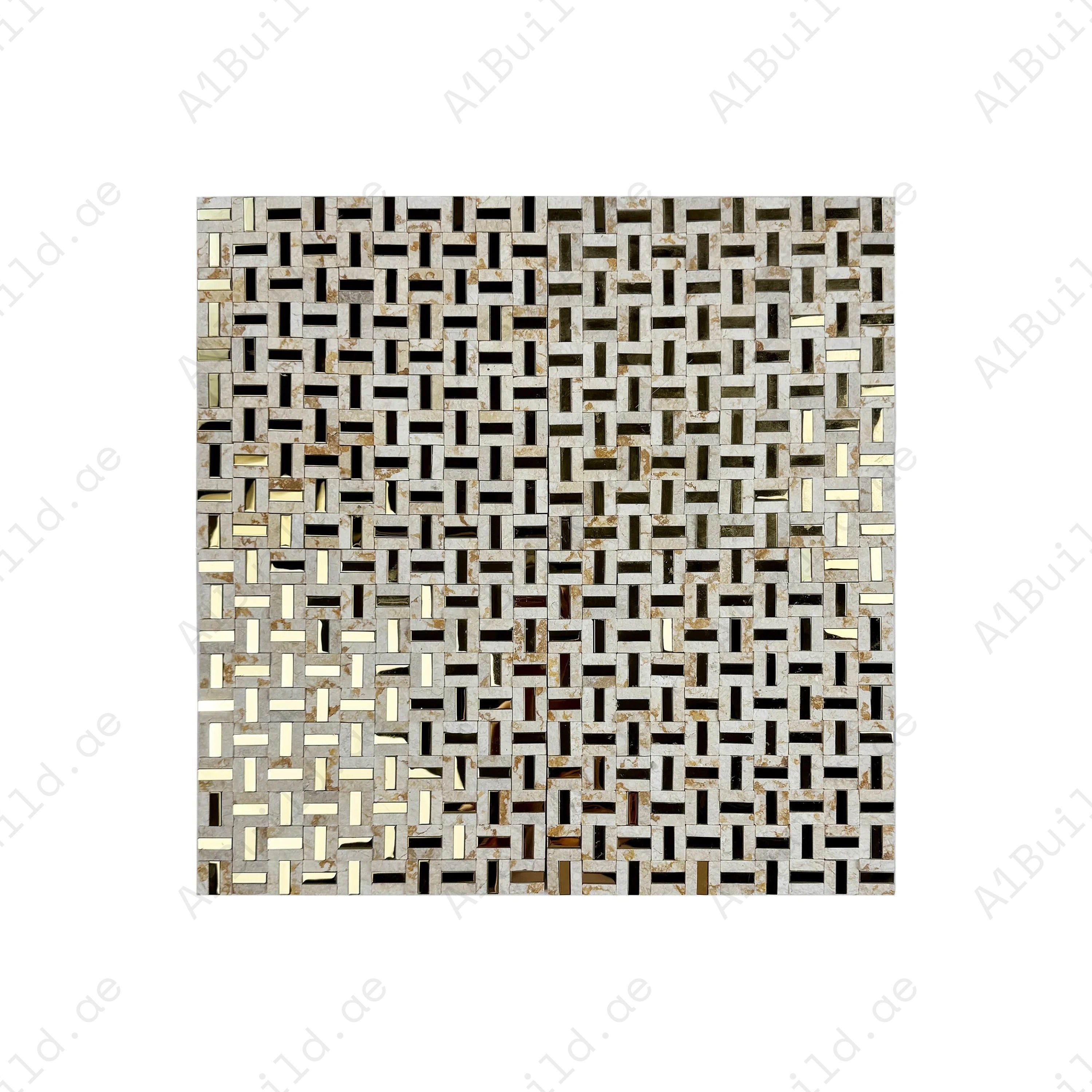 Beverly Luxe Sunny Beige with Gold Stainless Steel Marble Mosaic. Elegant, durable, and ideal for luxury walls and interiors. Perfect blend of stone and metal