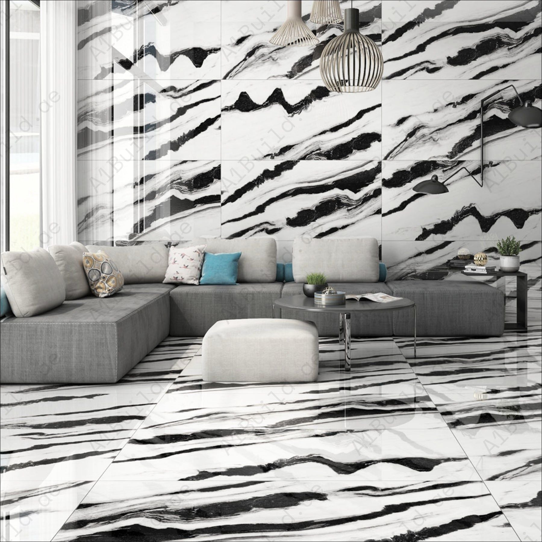 Black Panda (60X120cm 09mm Random High Gloss Porcelain Indoor Floor & Wall Tiles)