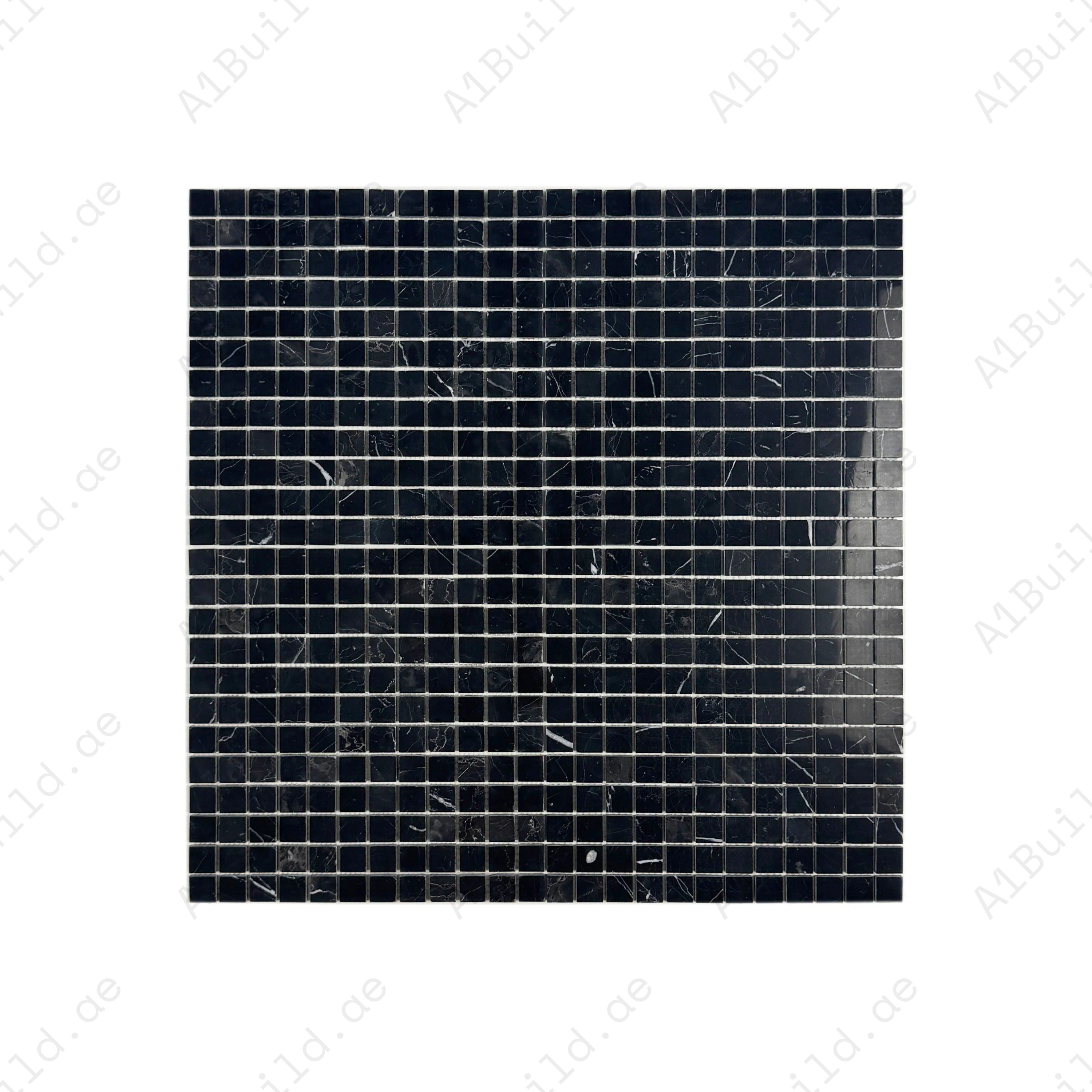 Black Marquina polished marble mosaic adds elegance to walls, backsplashes, and decorative spaces. Crafted from premium marble for a timeless, luxurious finish.