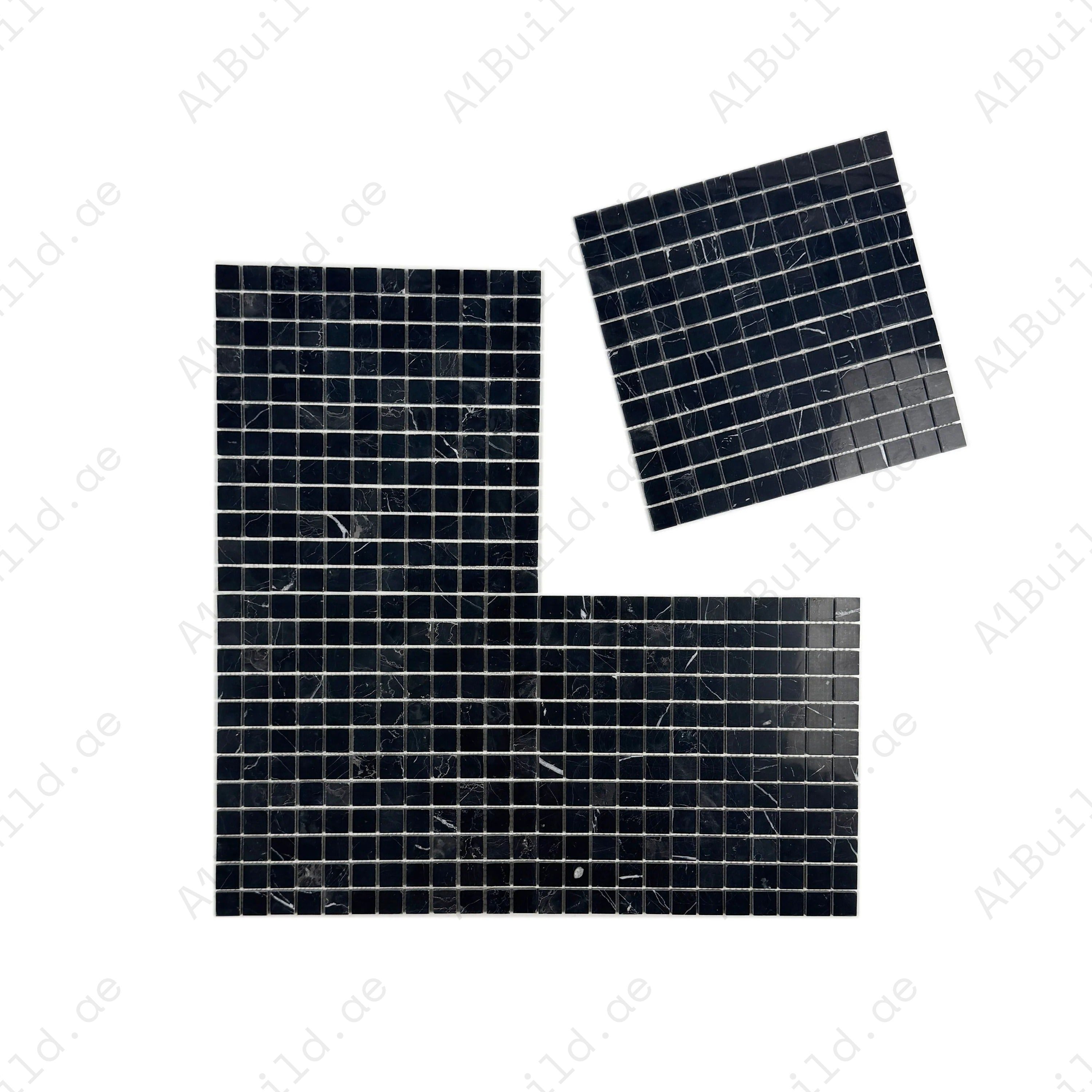 Black Marquina polished marble mosaic adds elegance to walls, backsplashes, and decorative spaces. Crafted from premium marble for a timeless, luxurious finish.