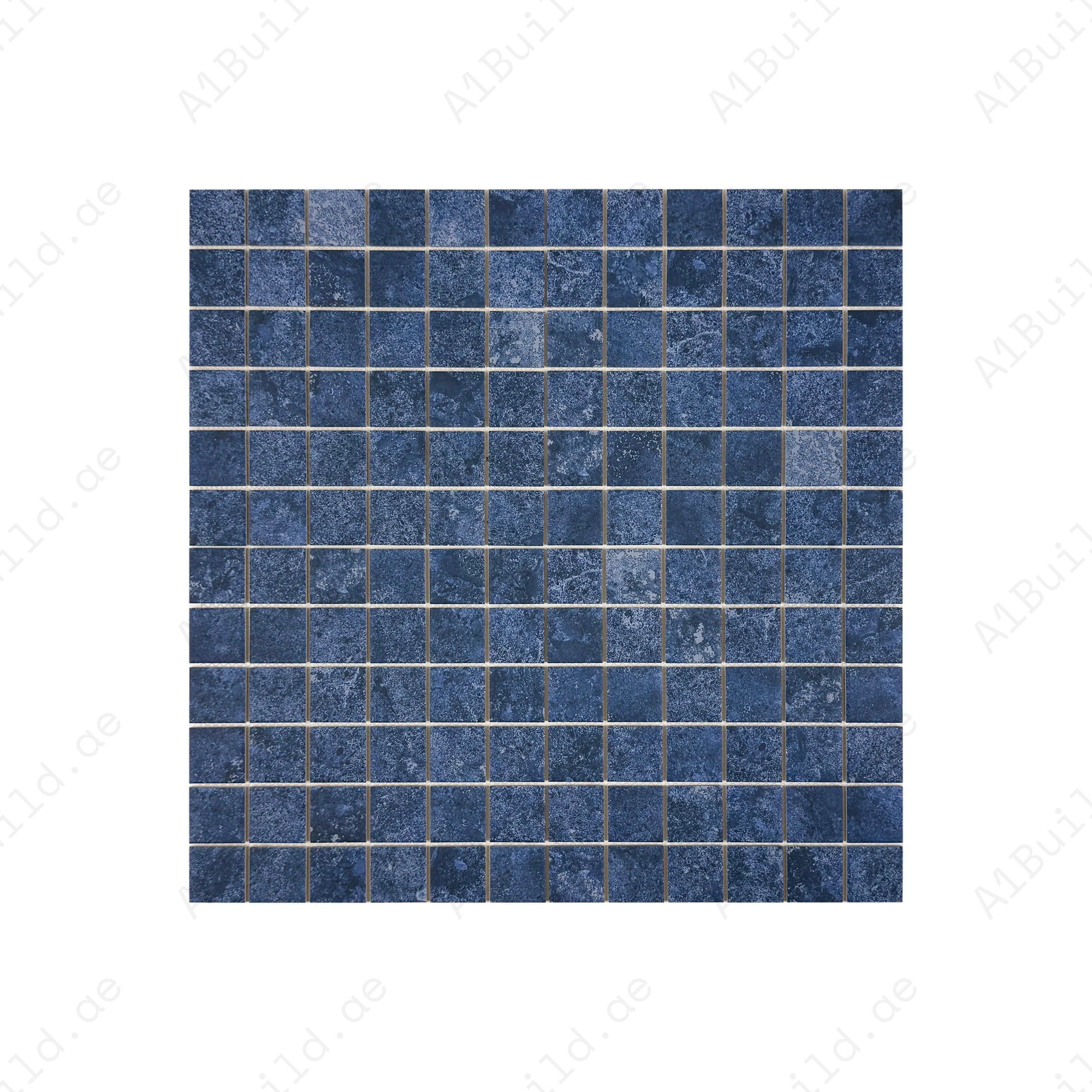 Blue matte porcelain mosaic tiles for pools and spas. Slip-resistant, UV durable, eco-friendly, and perfect for residential and commercial aquatic spaces.