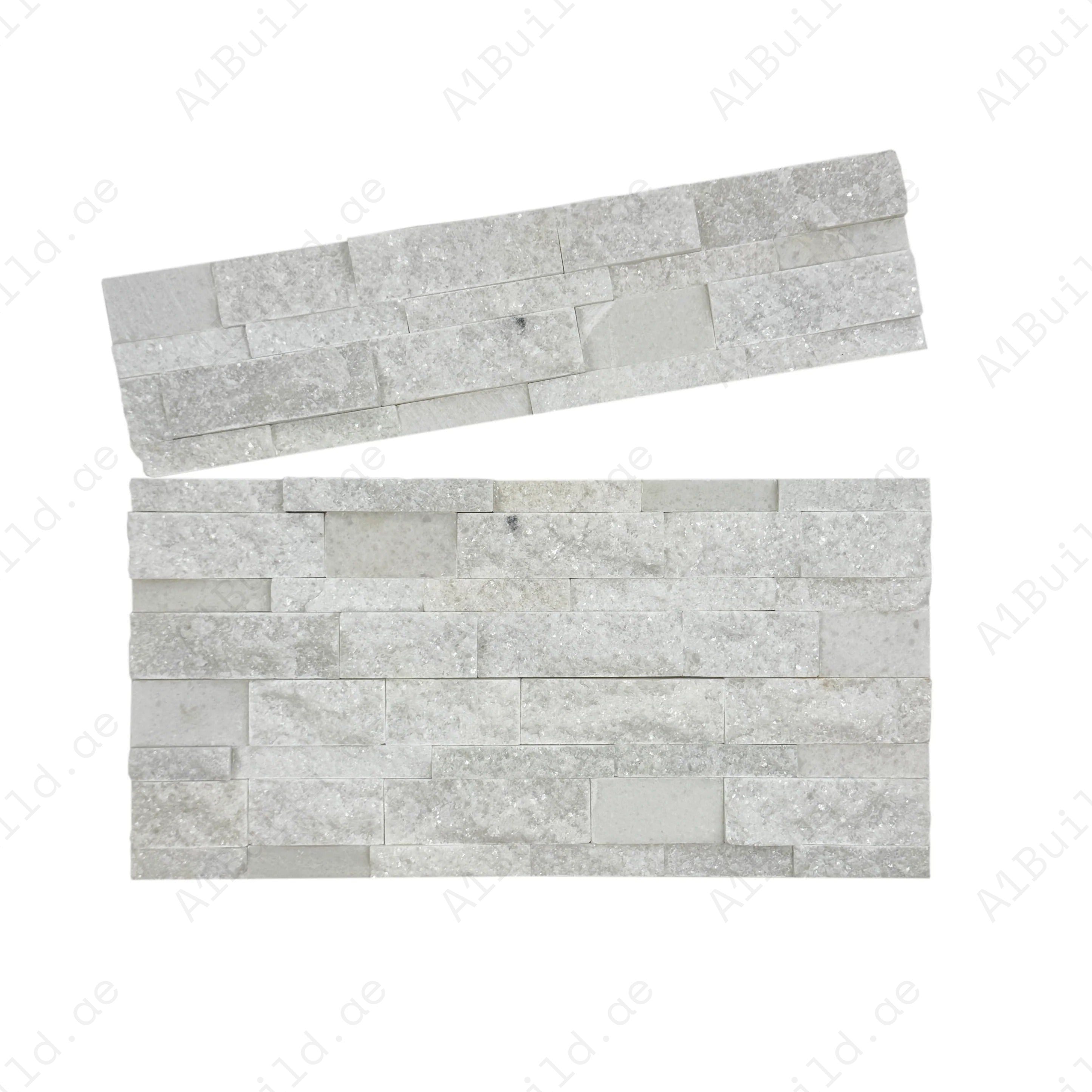 Brighten interiors with Luxe Aura Crystal White marble wall cladding. Polished & split slate finish, durable & stylish for walls, fireplaces & exterior facades.